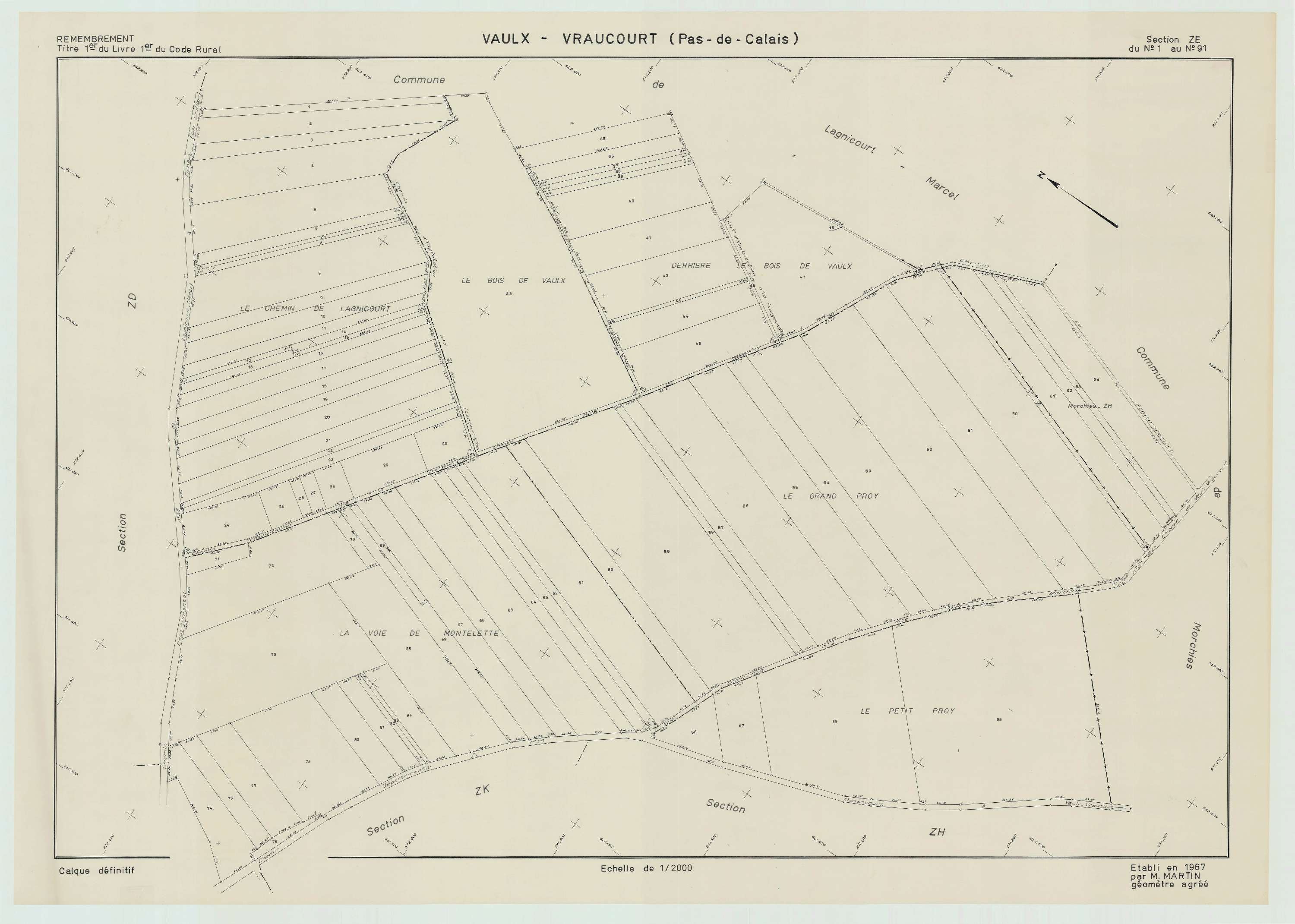 Vaulx-Vraucourt - Plan de remembrement : section ZE.