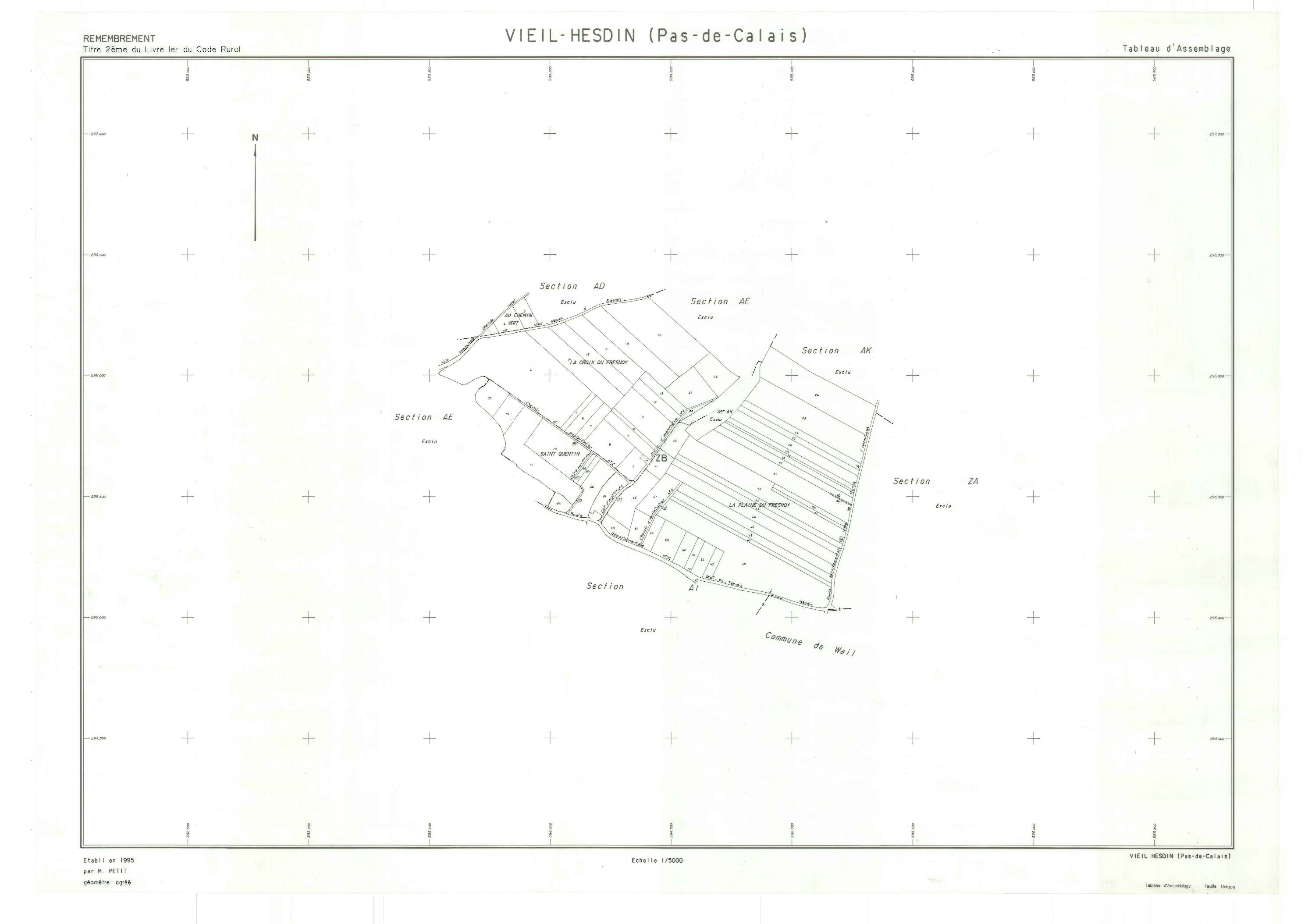 Vieil-Hesdin - Plan cadastral : tableau d'assemblage postérieur au remembrement.