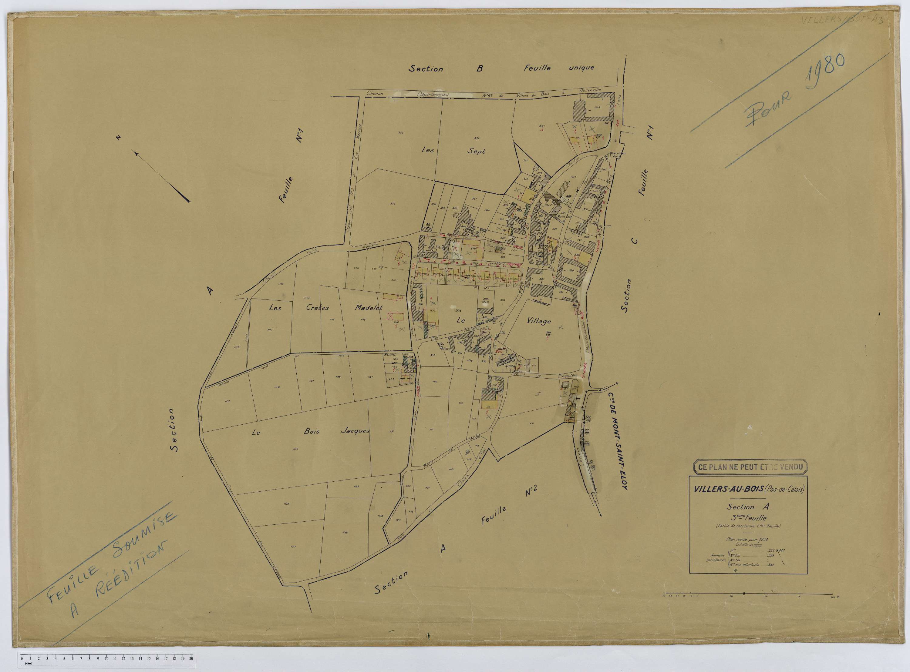 Villers-au-Bois - Section A, feuille 3.