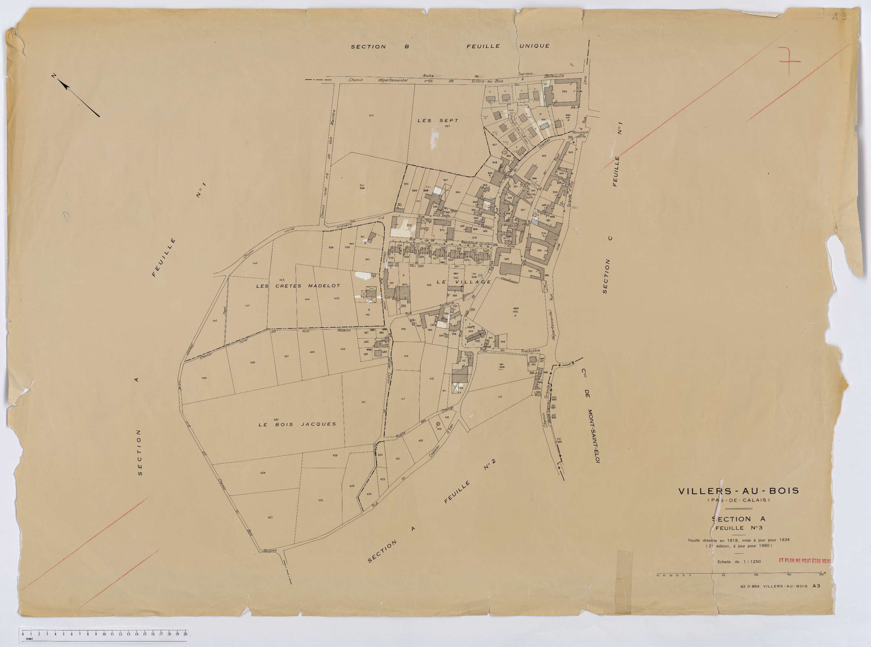 Villers-au-Bois - Section A, feuille 3.