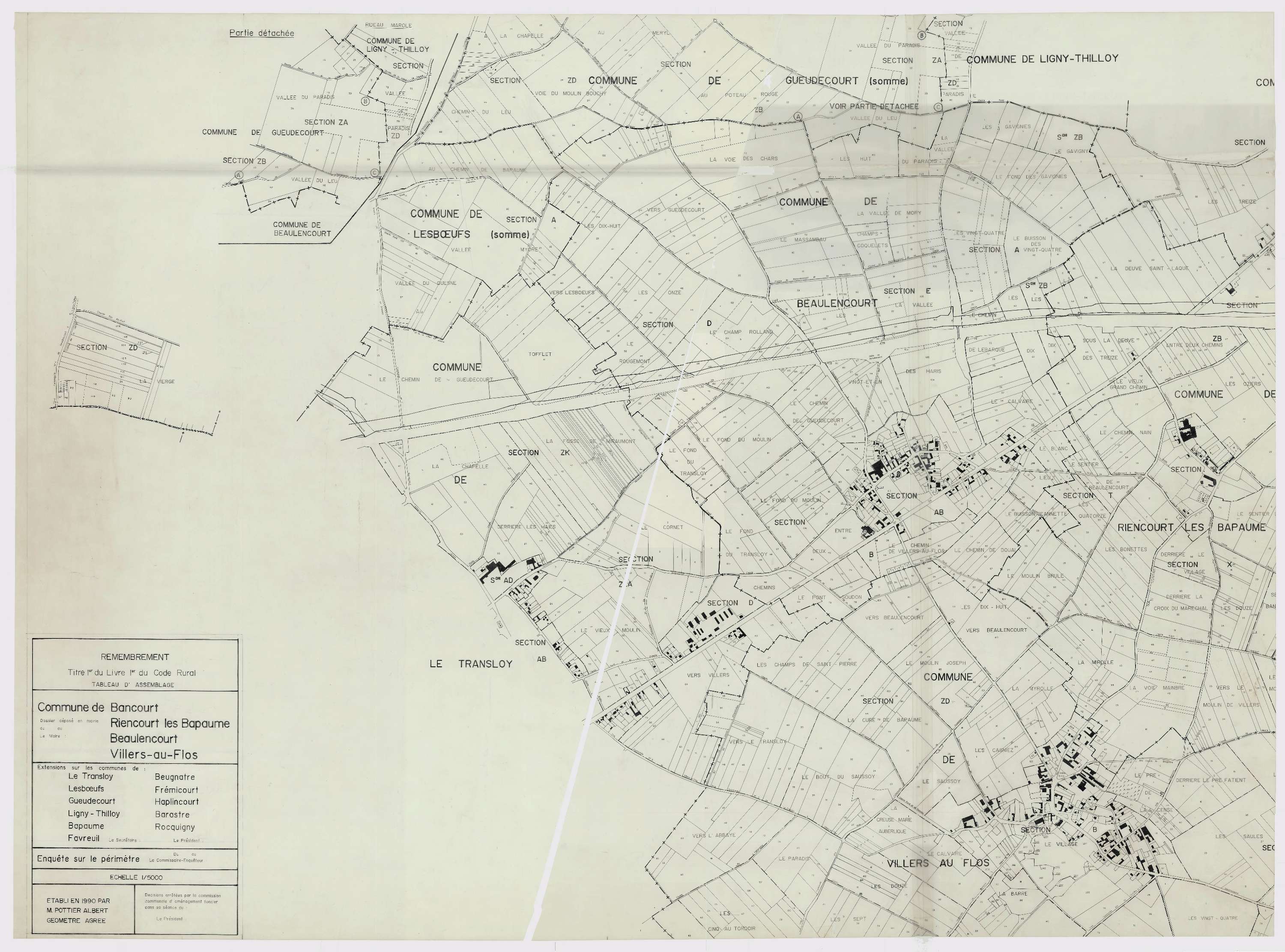 Villers-au-Flos - Plan cadastral : tableau d'assemblage postérieur au remembrement.