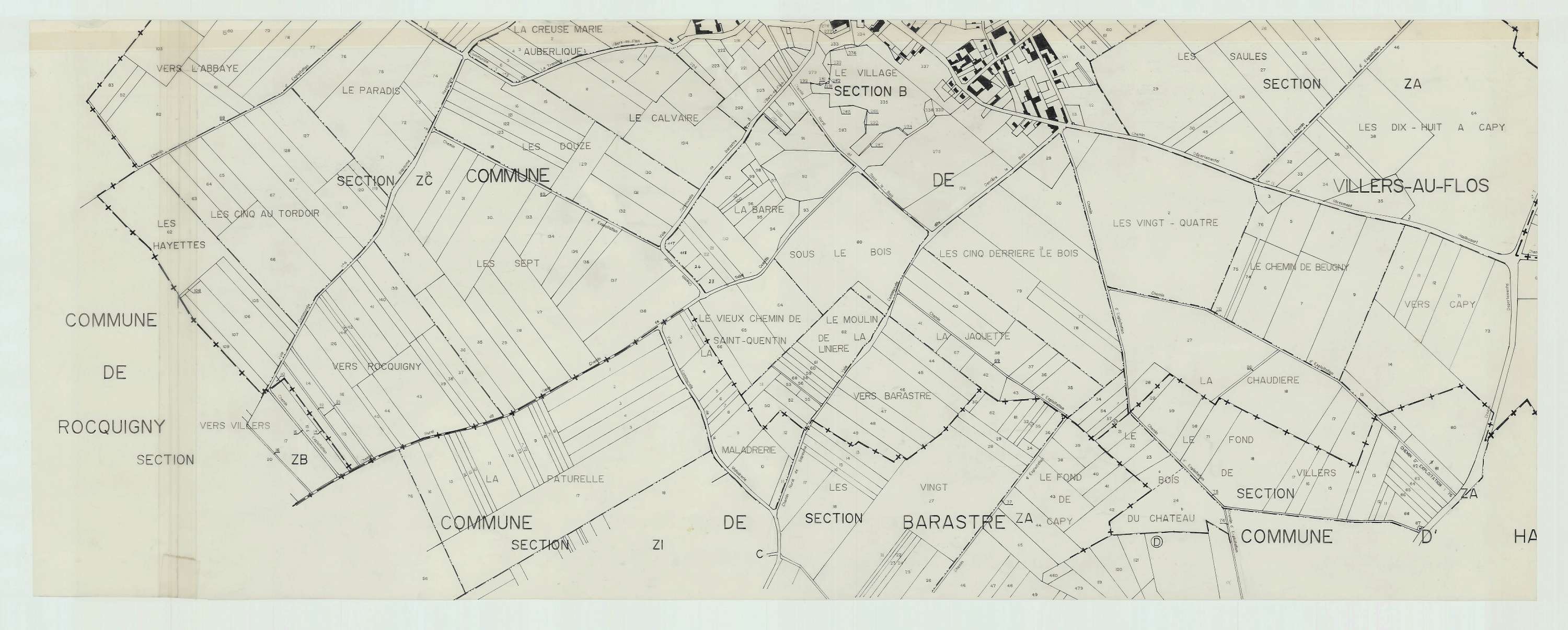 Villers-au-Flos - Plan cadastral : tableau d'assemblage postérieur au remembrement.