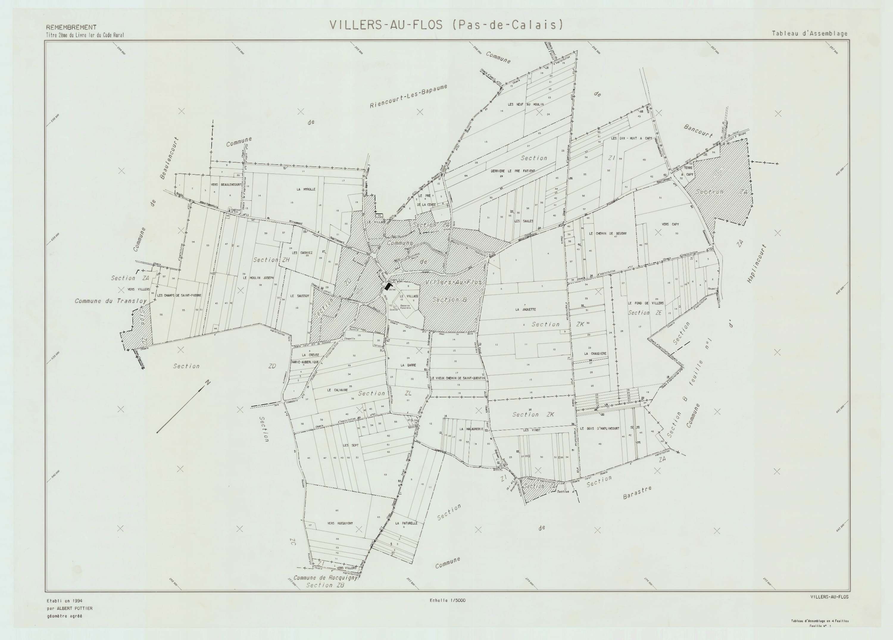 Villers-au-Flos - Plan cadastral : tableau d'assemblage postérieur au remembrement.