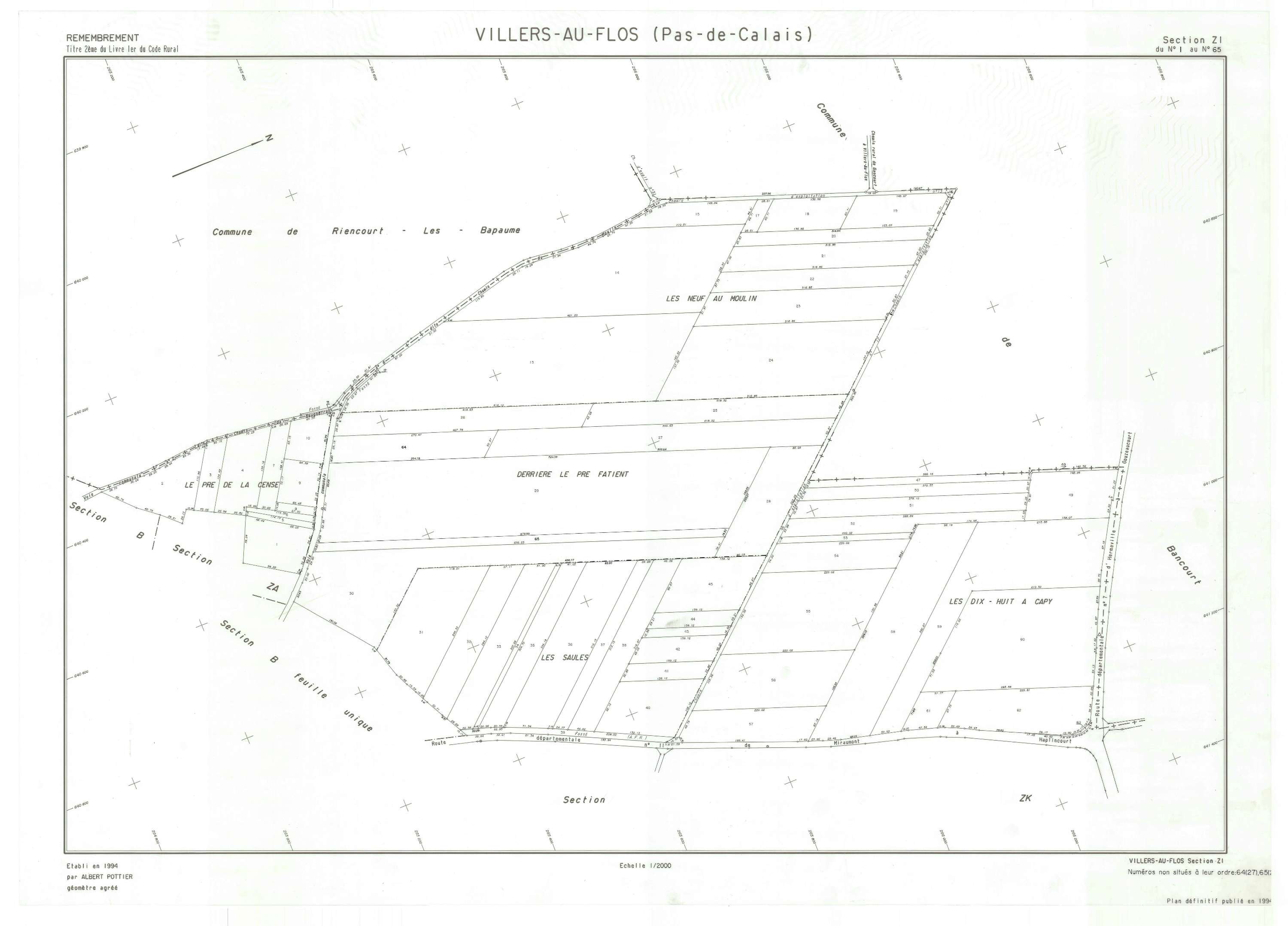 Villers-au-Flos - Plan de remembrement : section ZI.