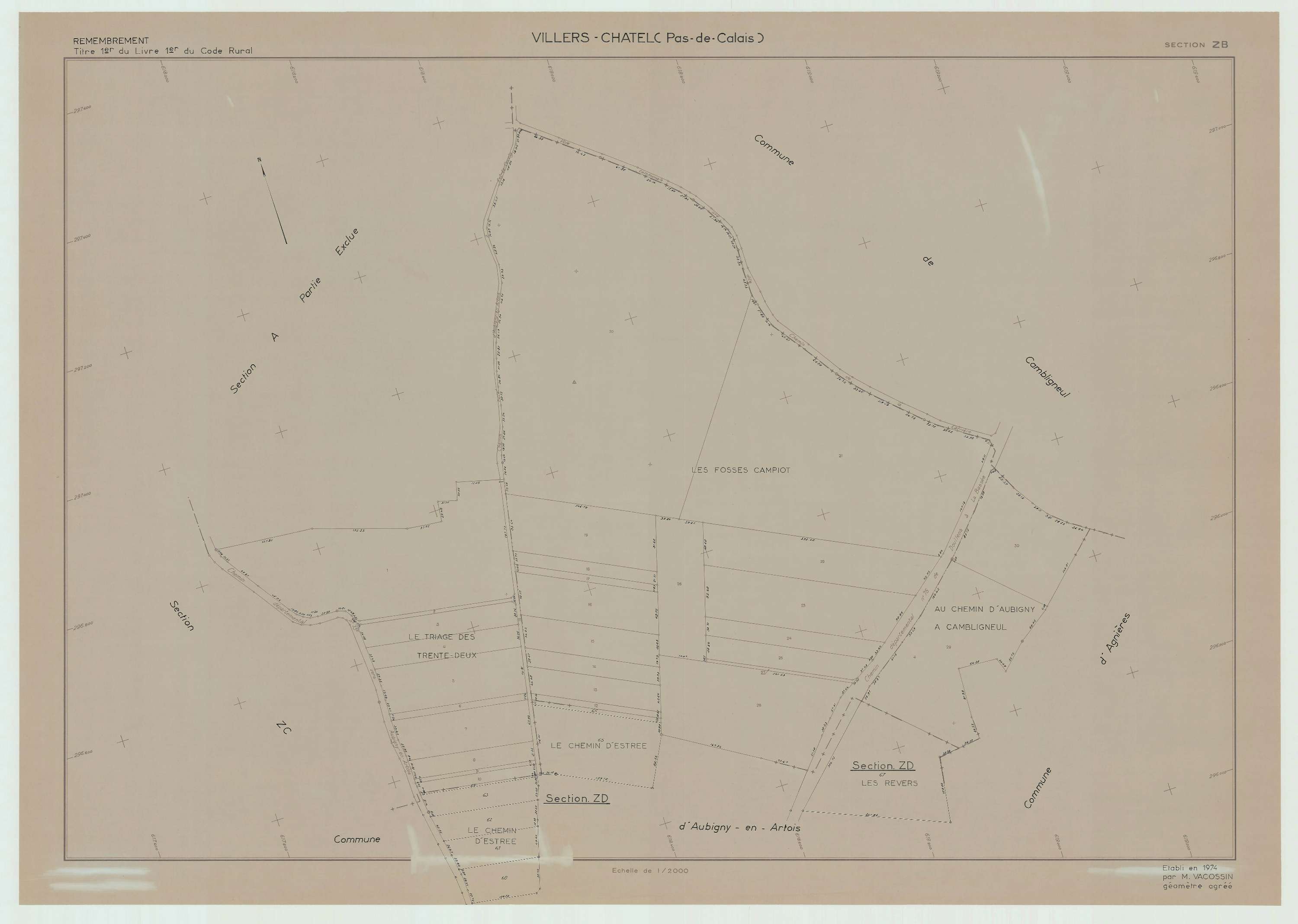 Villers-Châtel - Plan de remembrement : section ZB.