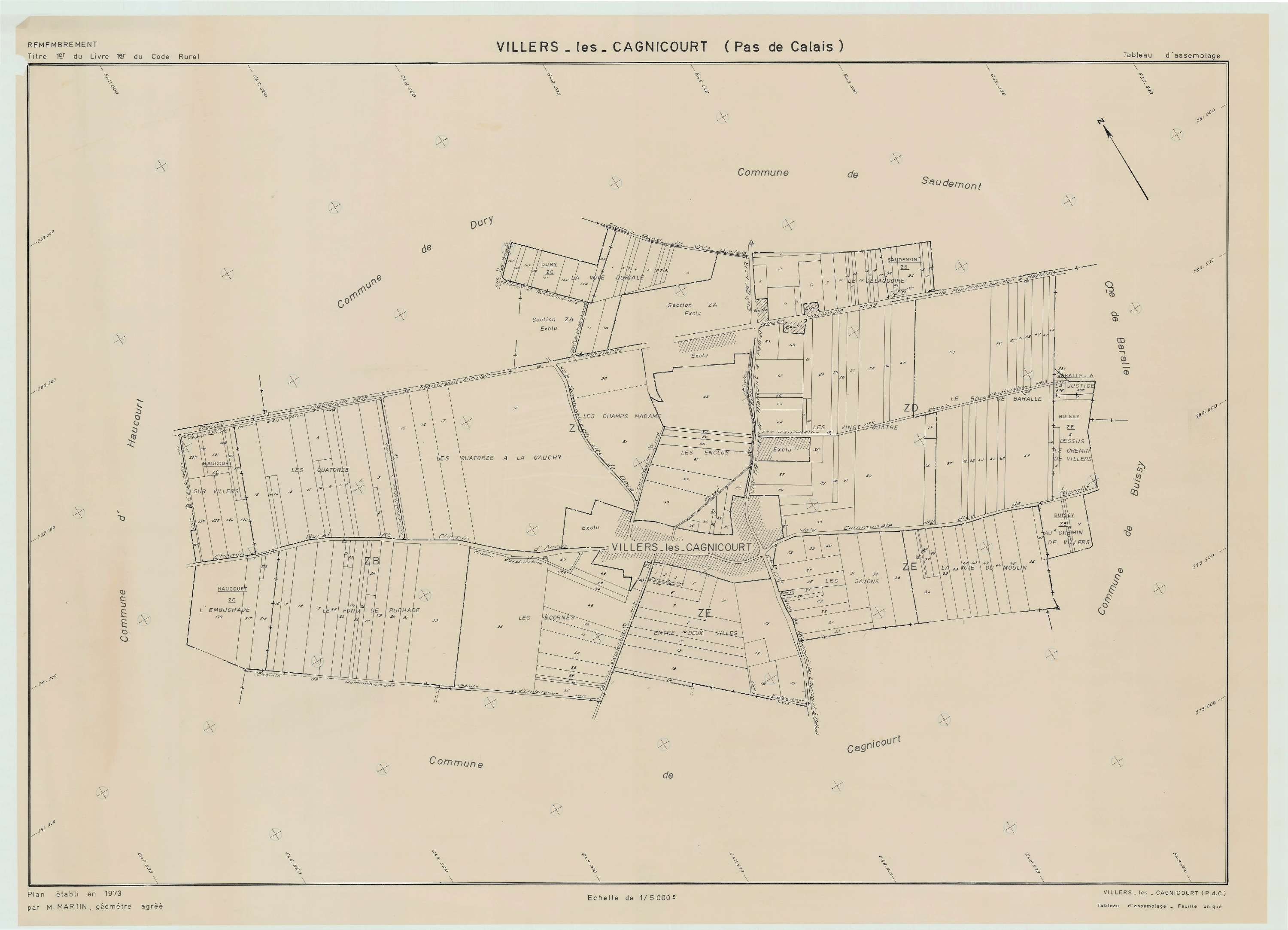 Villers-lès-Cagnicourt - Plan cadastral : tableau d'assemblage postérieur au remembrement.