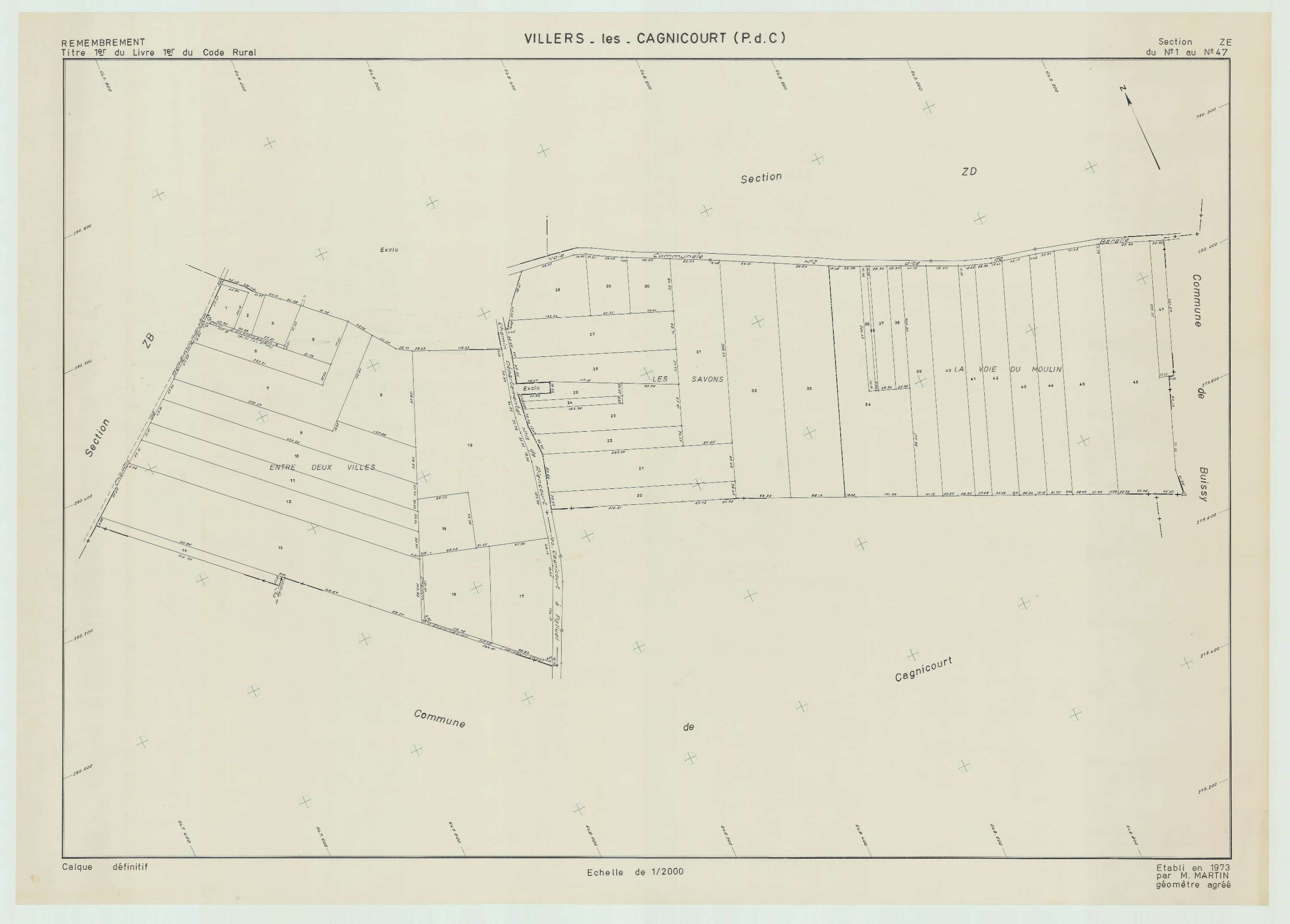 Villers-lès-Cagnicourt - Plan de remembrement : section ZE.