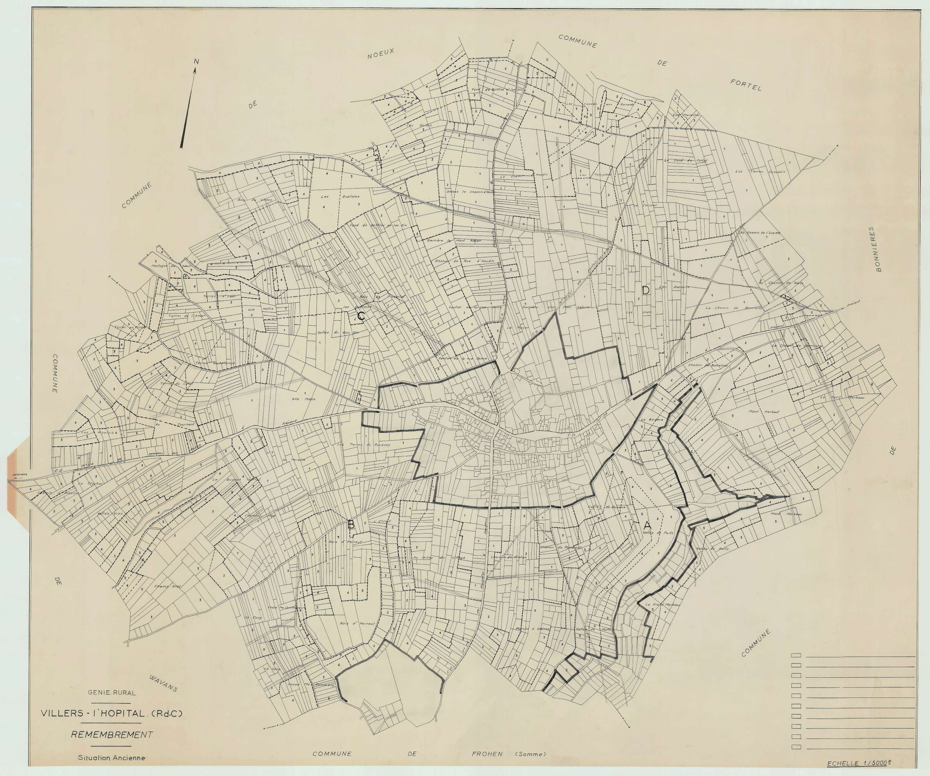 Villers-l'Hôpital - Plan cadastral : tableau d'assemblage antérieur au remembrement.