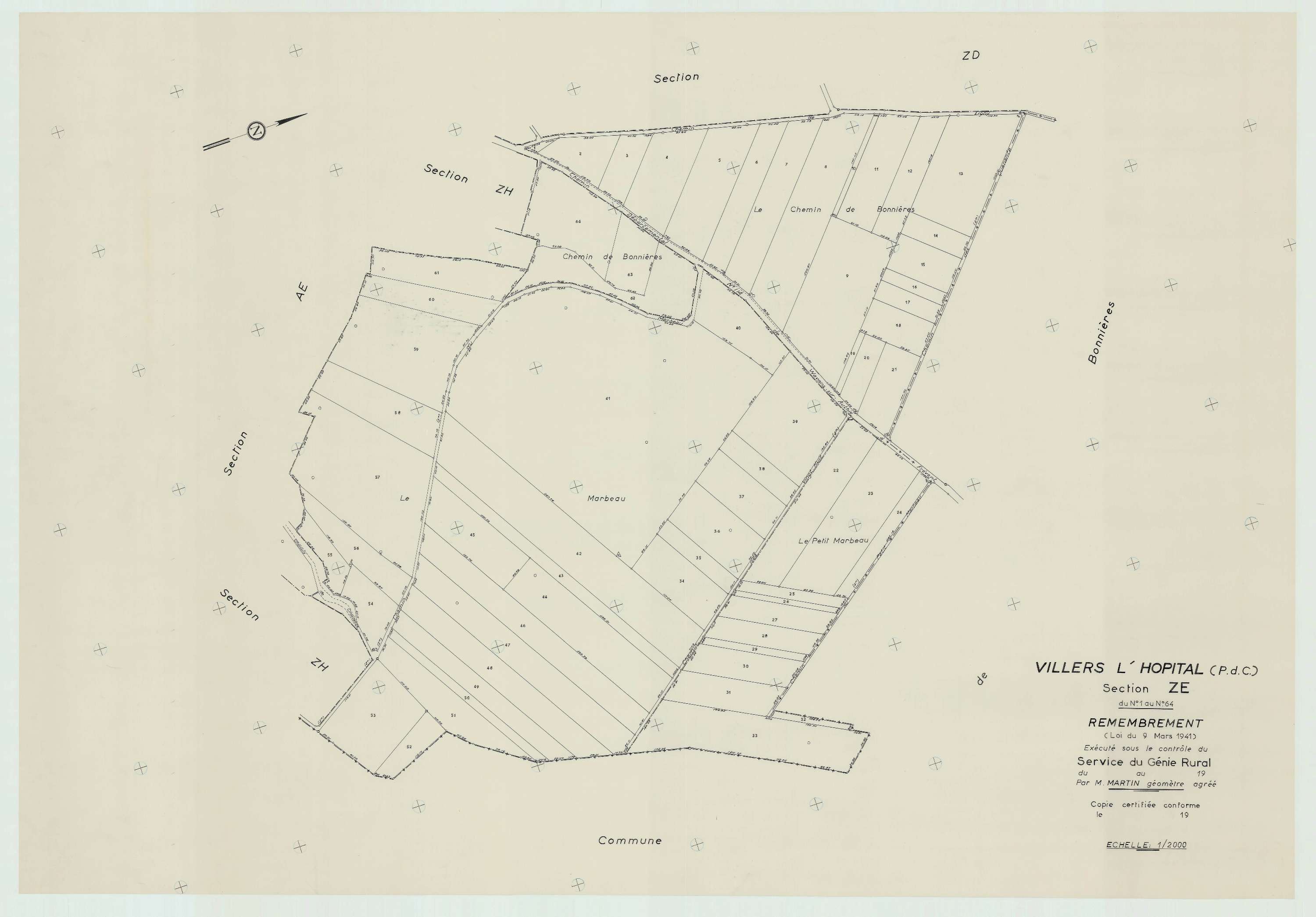 Villers-l'Hôpital - Plan de remembrement : section ZE.