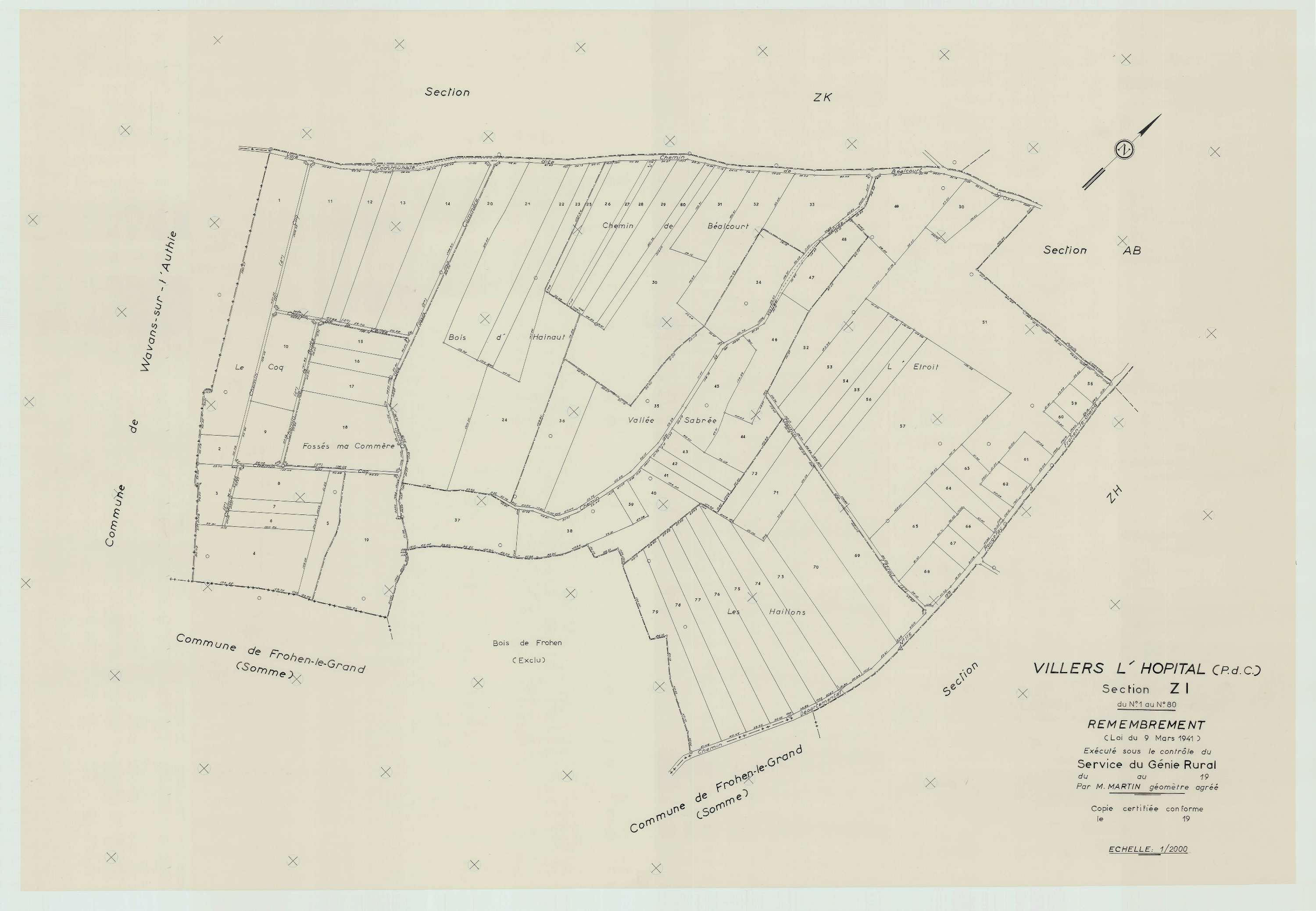 Villers-l'Hôpital - Plan de remembrement : section ZI.