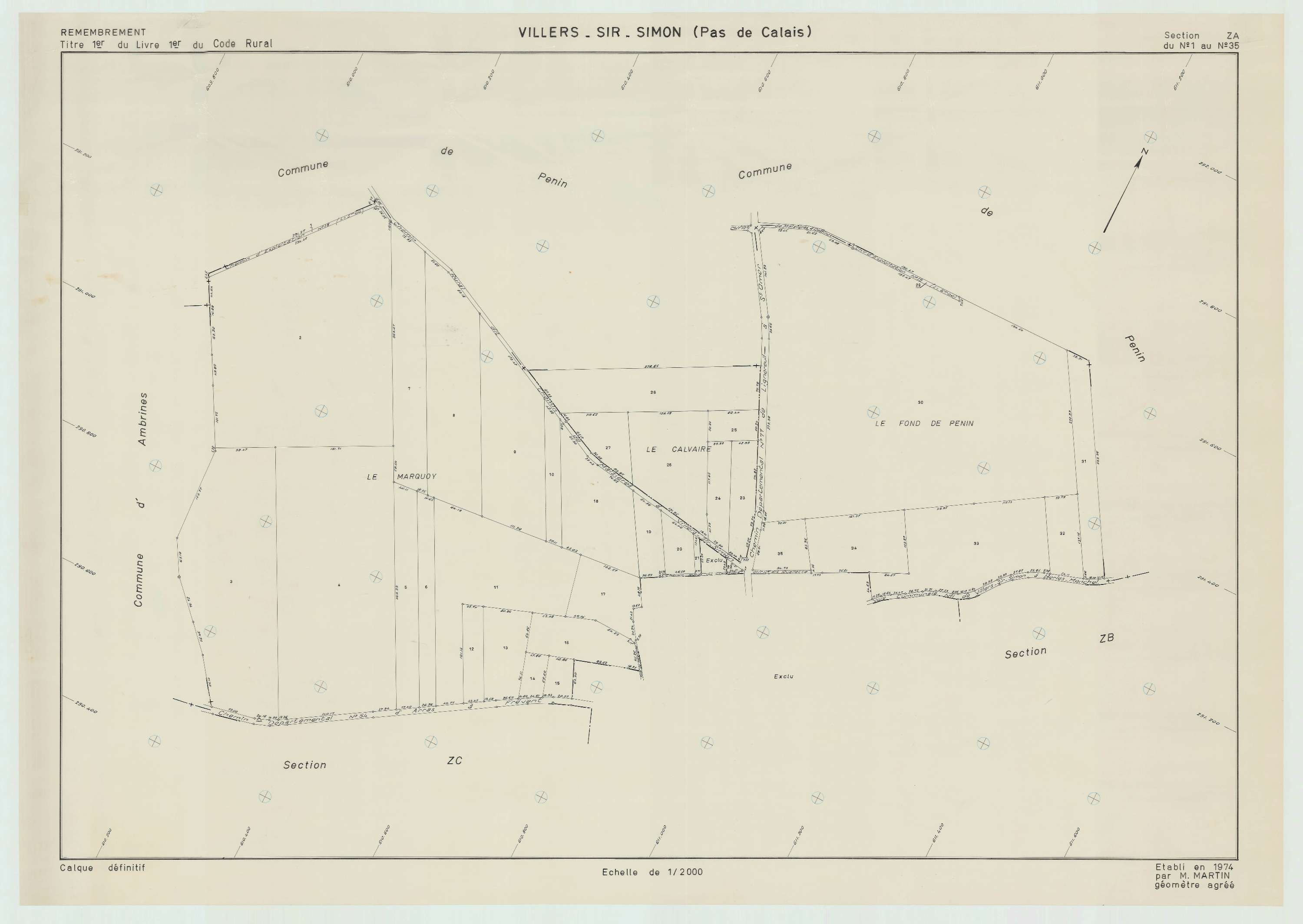 Villers-Sir-Simon - Plan de remembrement : section ZA.