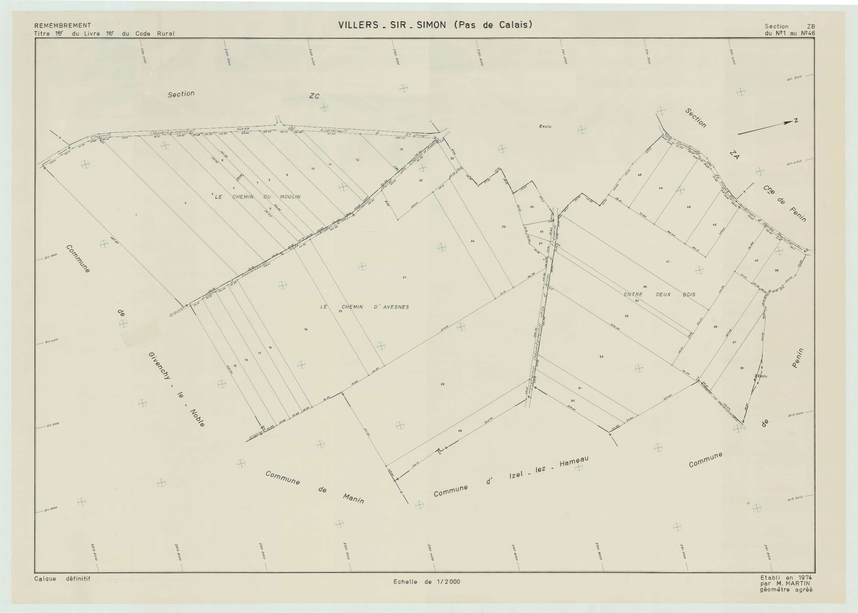 Villers-Sir-Simon - Plan de remembrement : section ZB.