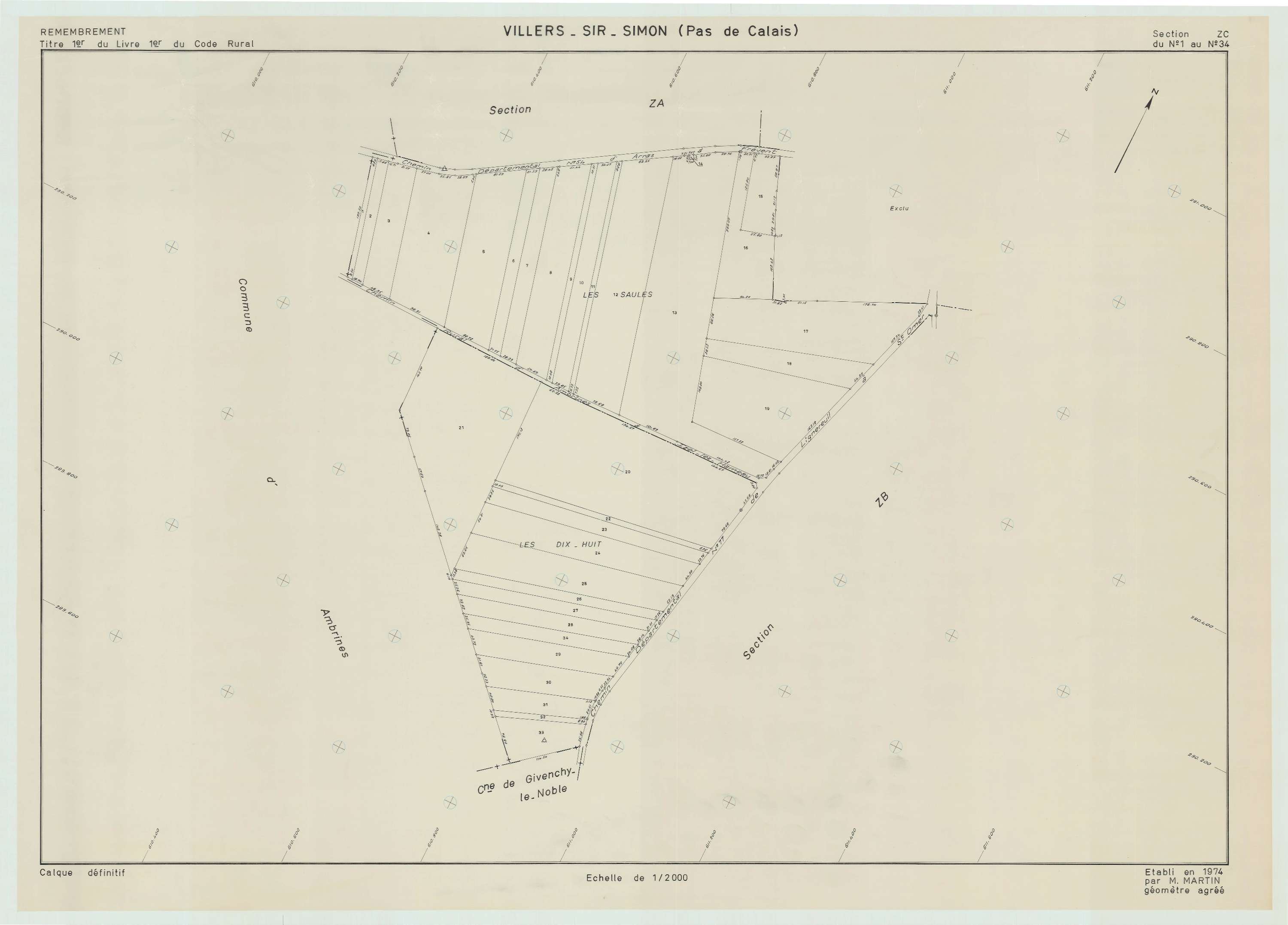 Villers-Sir-Simon - Plan de remembrement : section ZC.