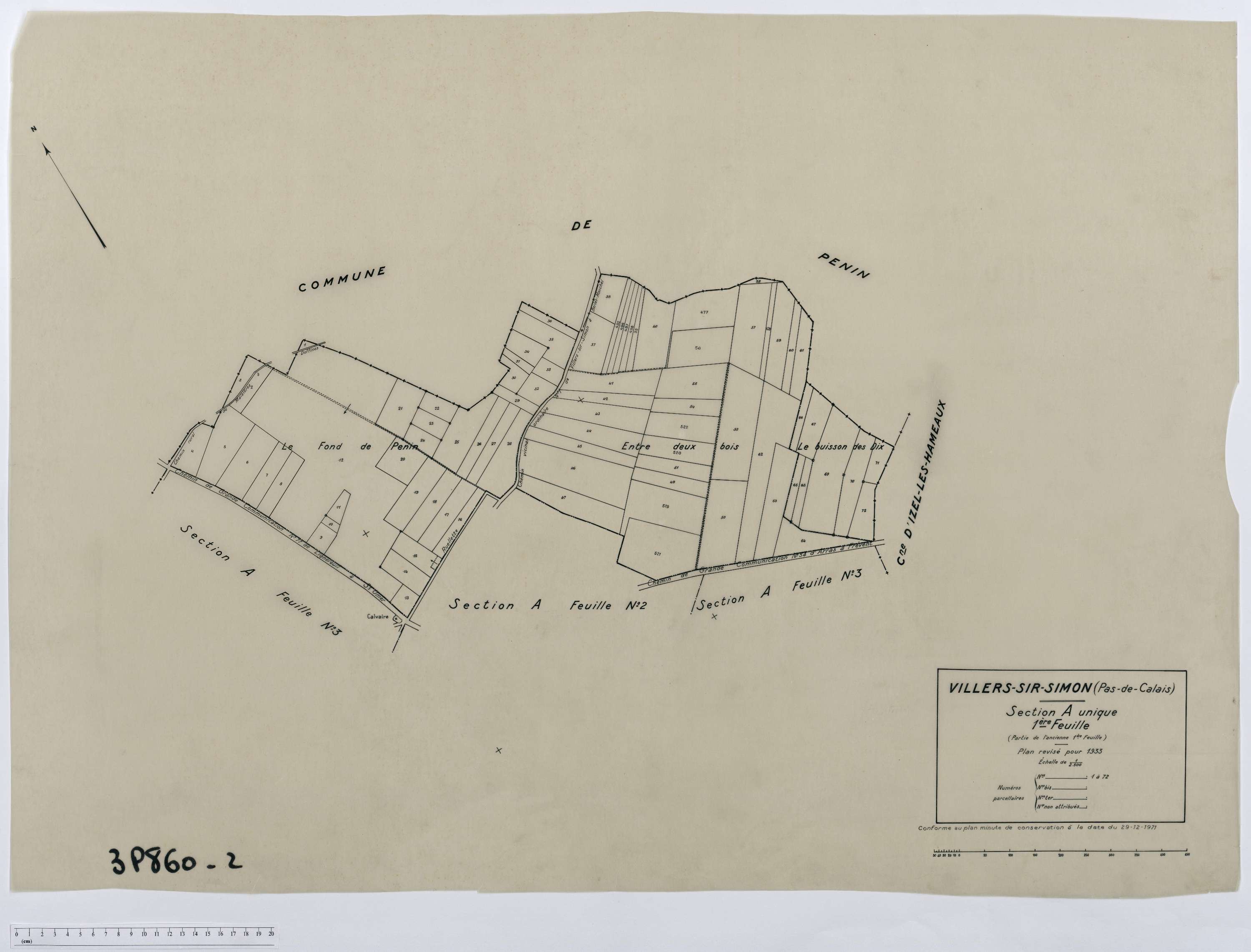 Villers-Sir-Simon - Section A, feuille 1.