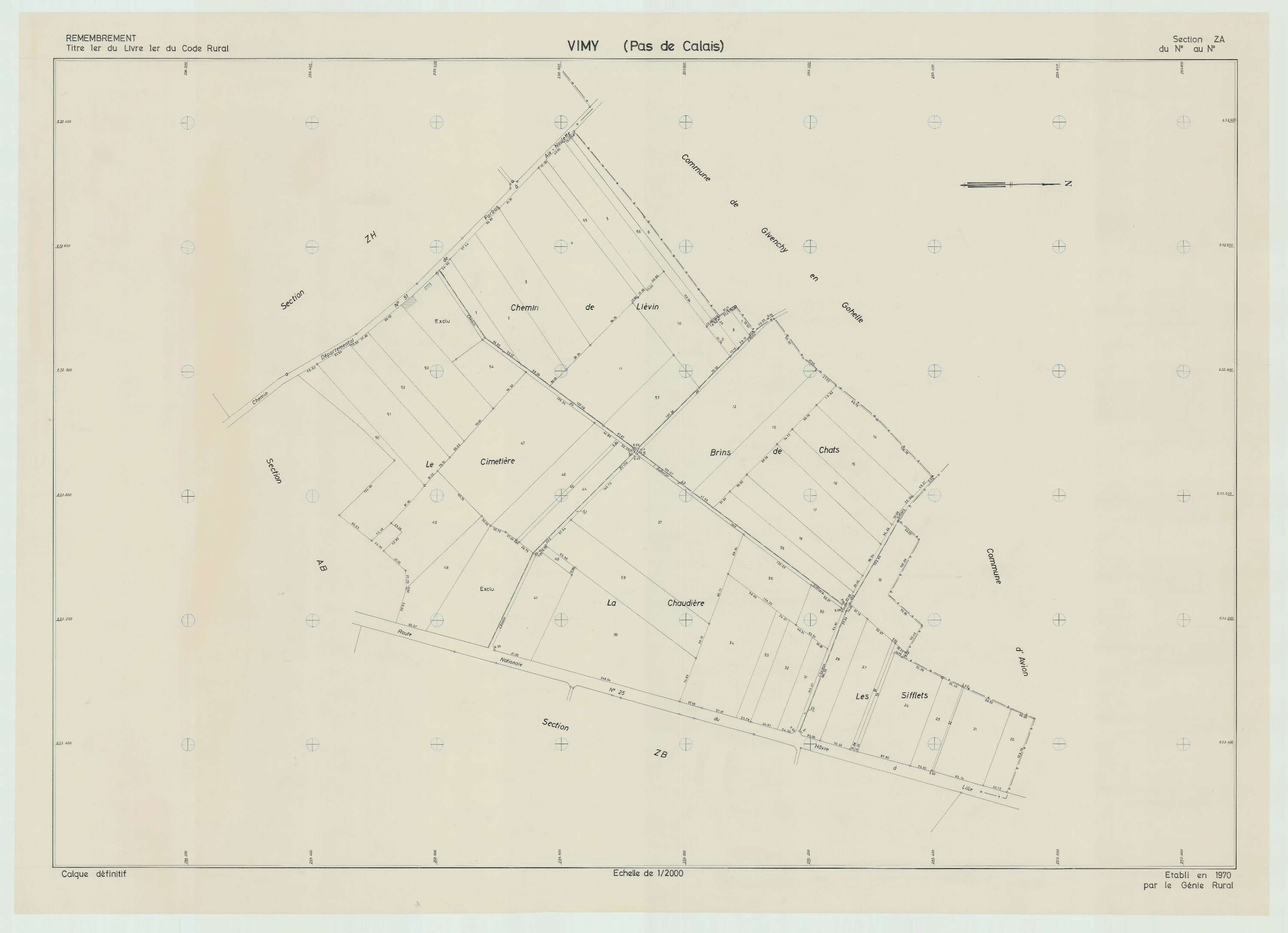 Vimy - Plan de remembrement : section ZA.