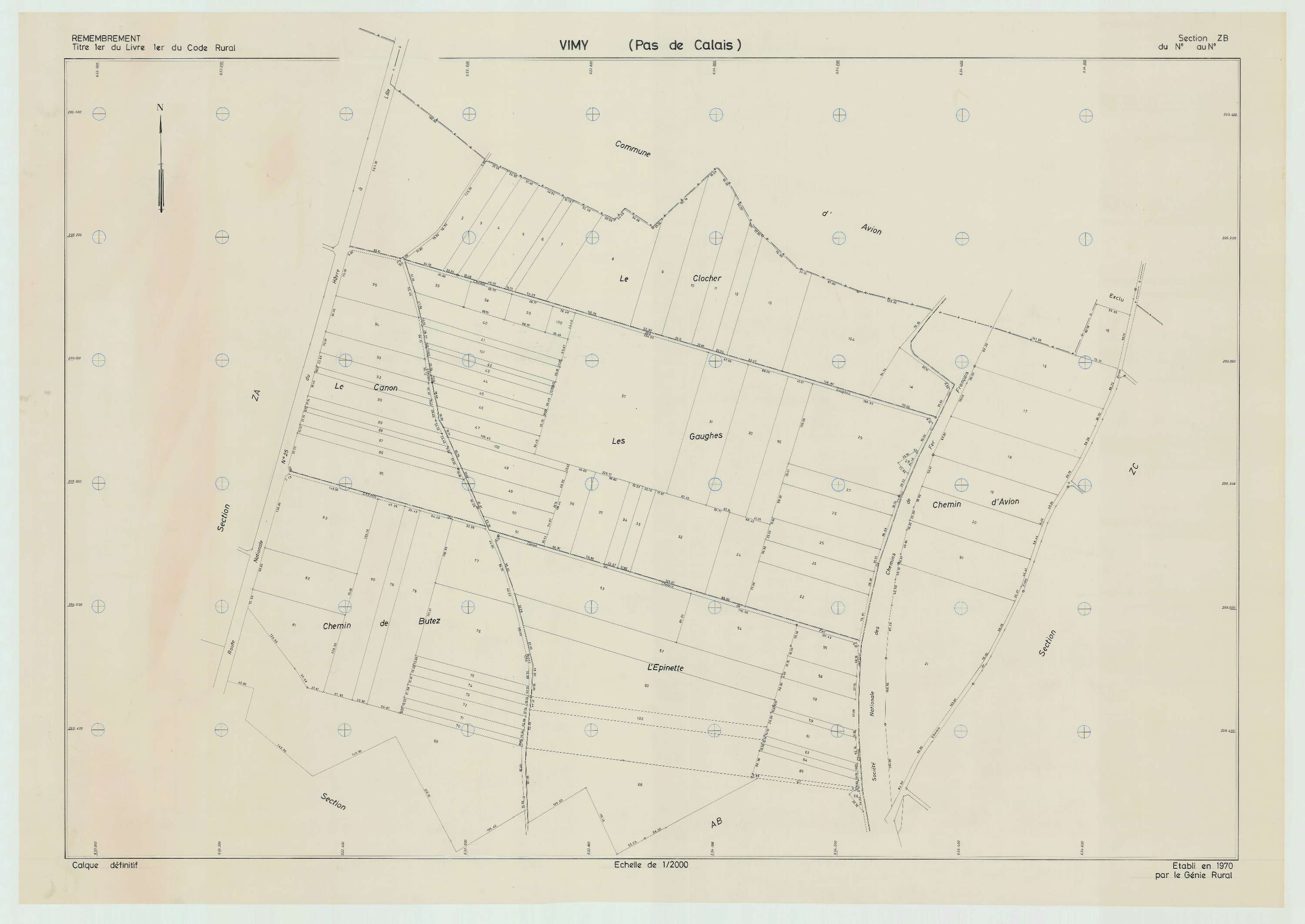 Vimy - Plan de remembrement : section ZB.
