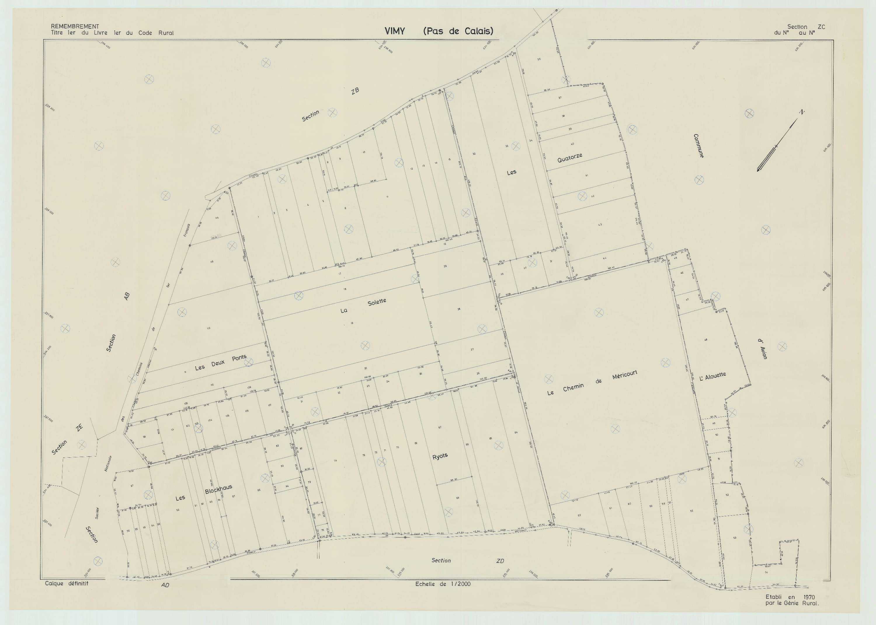 Vimy - Plan de remembrement : section ZC.