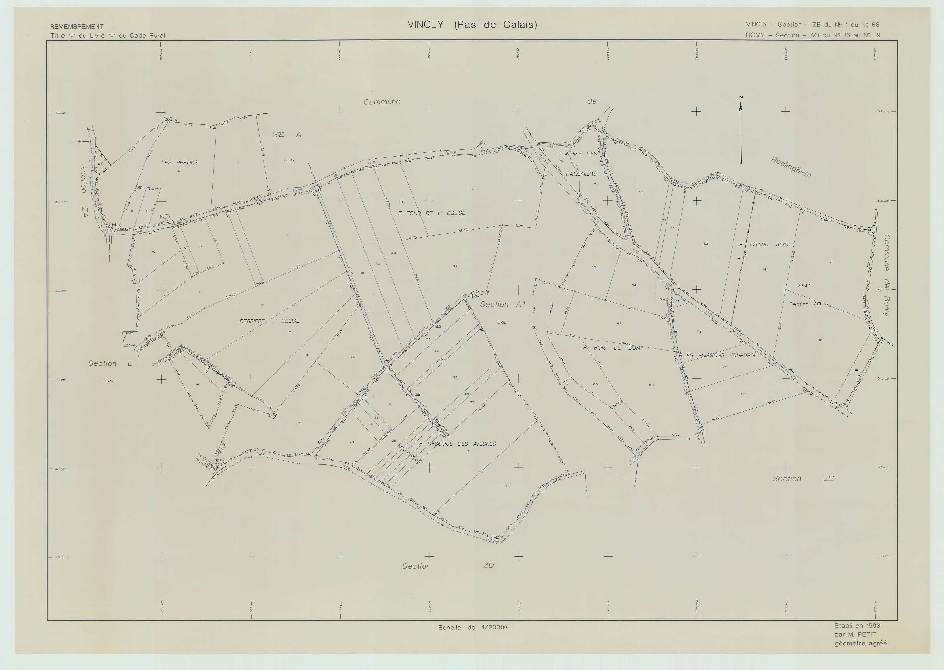 Vincly - Plan de remembrement : section ZB.