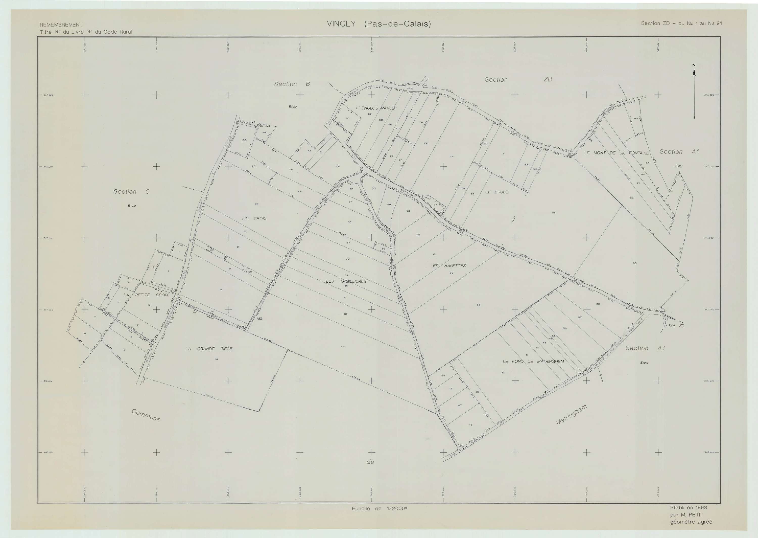 Vincly - Plan de remembrement : section ZD.