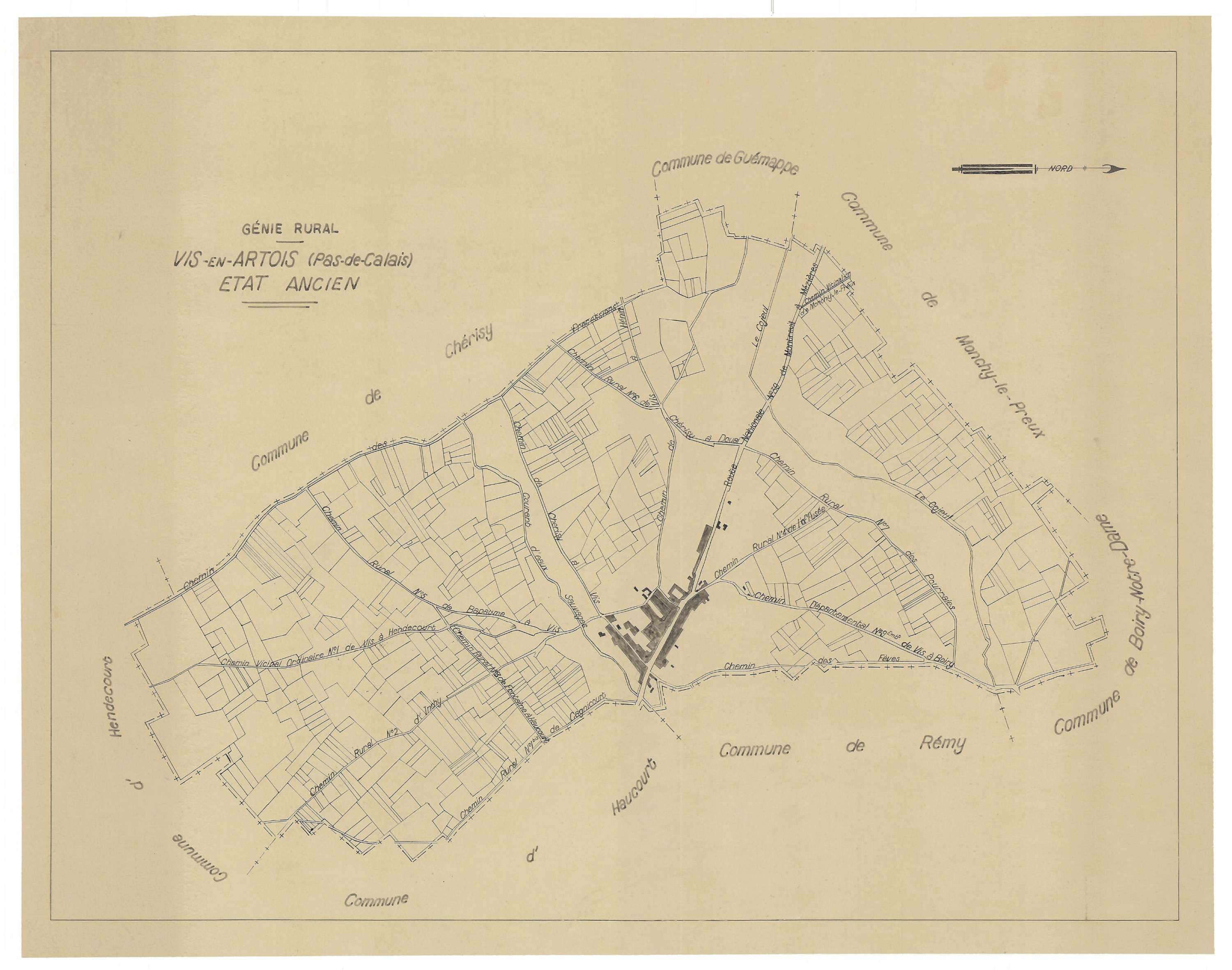 Vis-en-Artois - Plan cadastral : tableau d'assemblage antérieur au remembrement.
