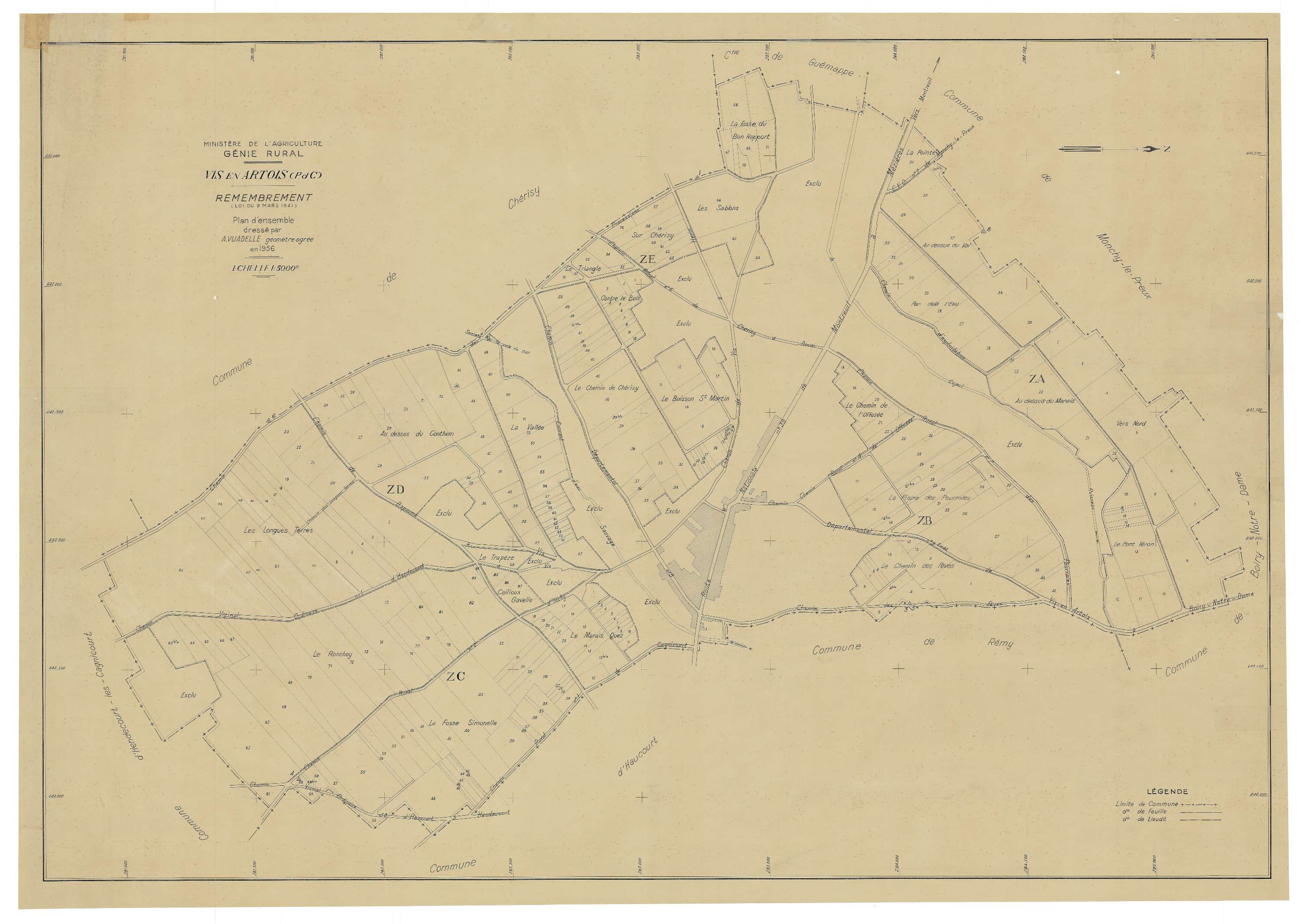 Vis-en-Artois - Plan cadastral : tableau d'assemblage postérieur au remembrement.