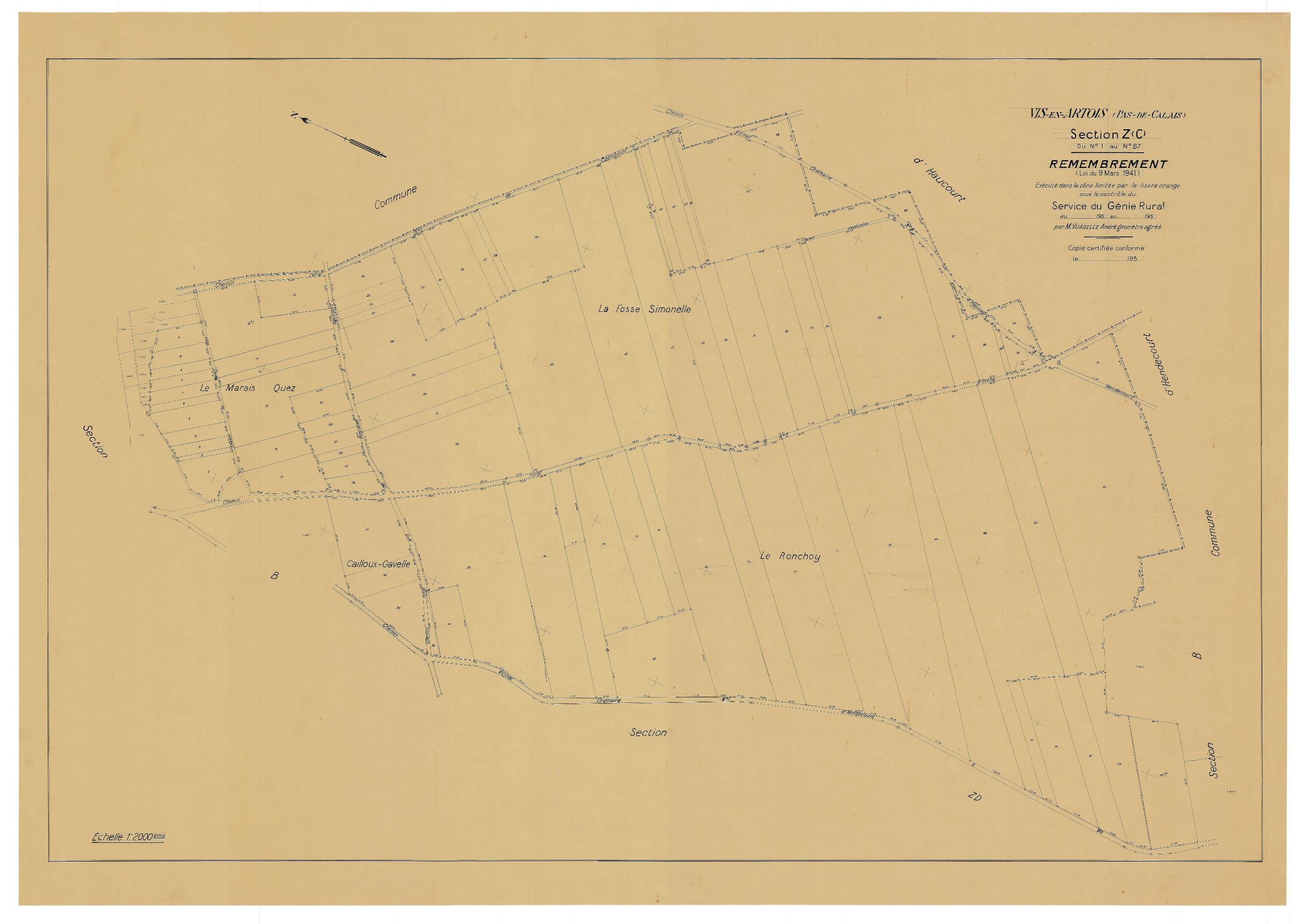 Vis-en-Artois - Plan de remembrement : section ZC.