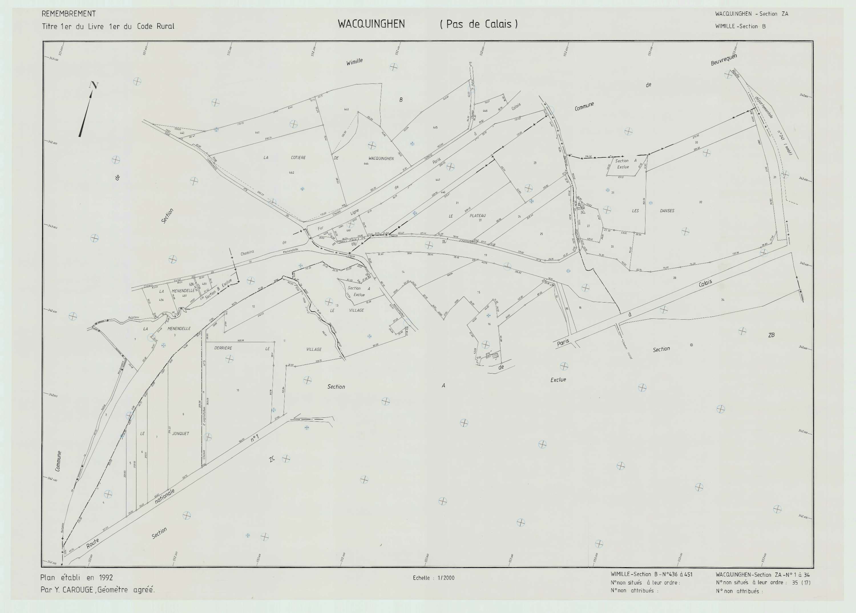 Wacquinghen - Plan de remembrement : section ZA.