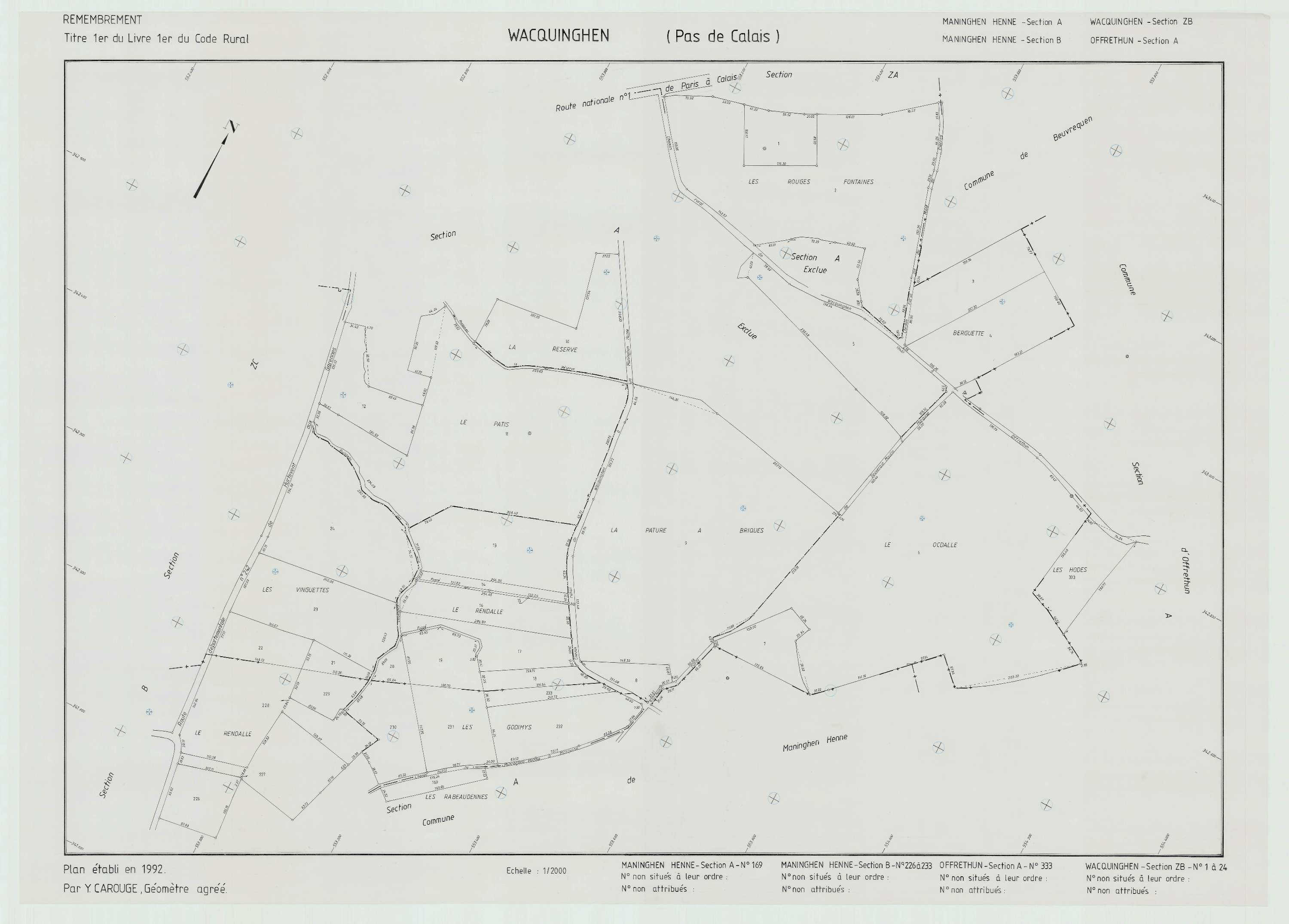 Wacquinghen - Plan de remembrement : section ZB.