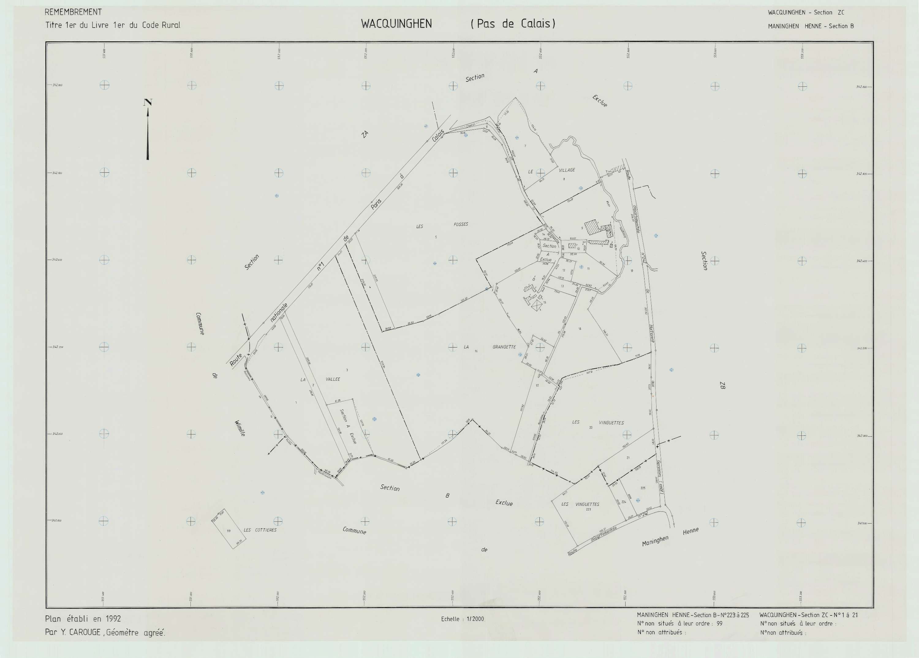 Wacquinghen - Plan de remembrement : section ZC.