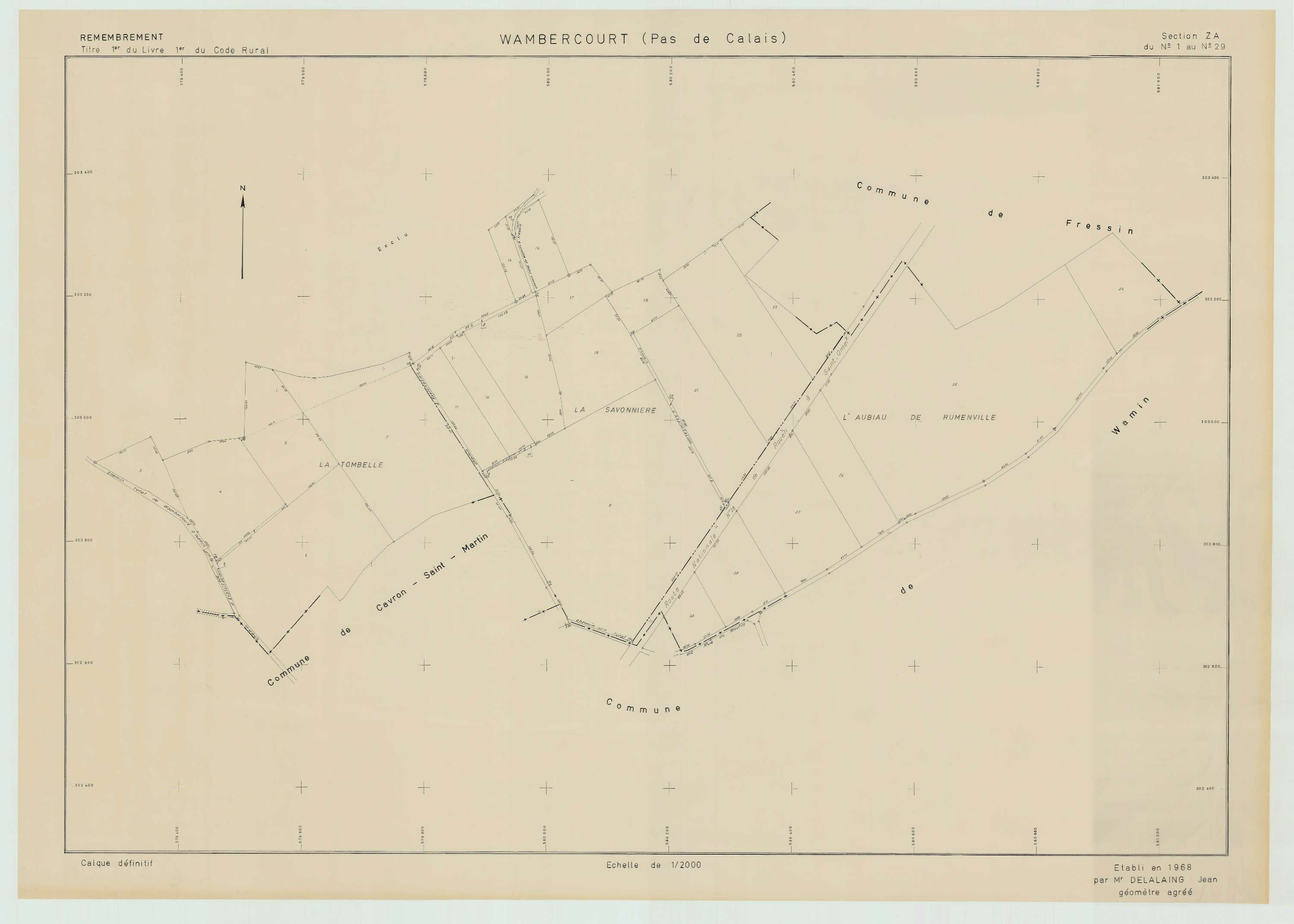 Wambercourt - Plan de remembrement : section ZA.