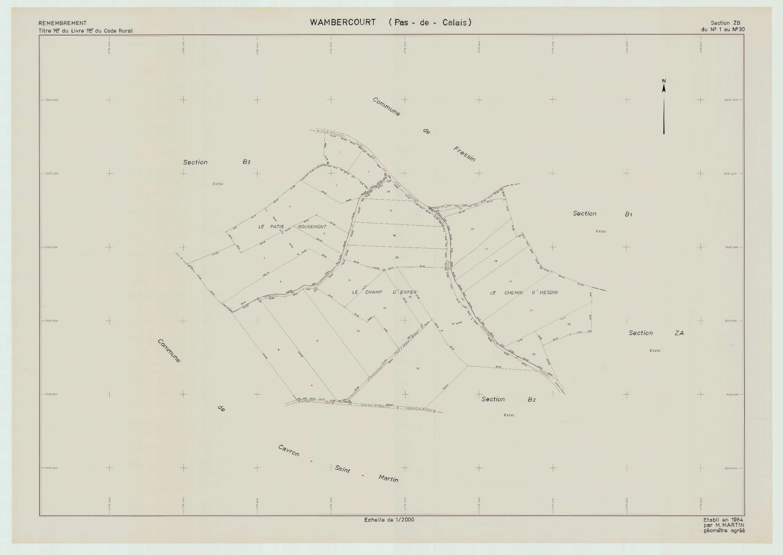 Wambercourt - Plan de remembrement : section ZB.