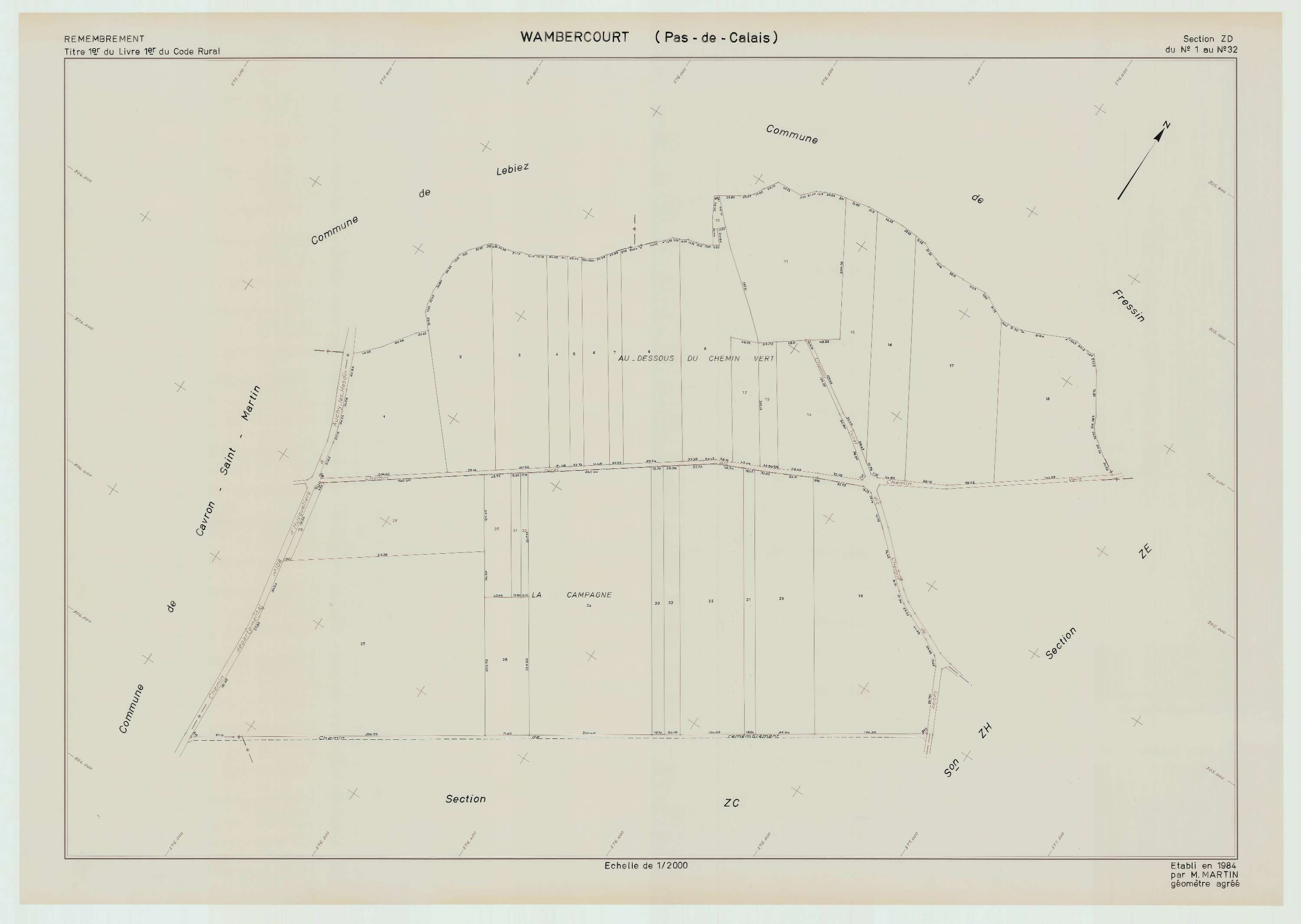 Wambercourt - Plan de remembrement : section ZD.