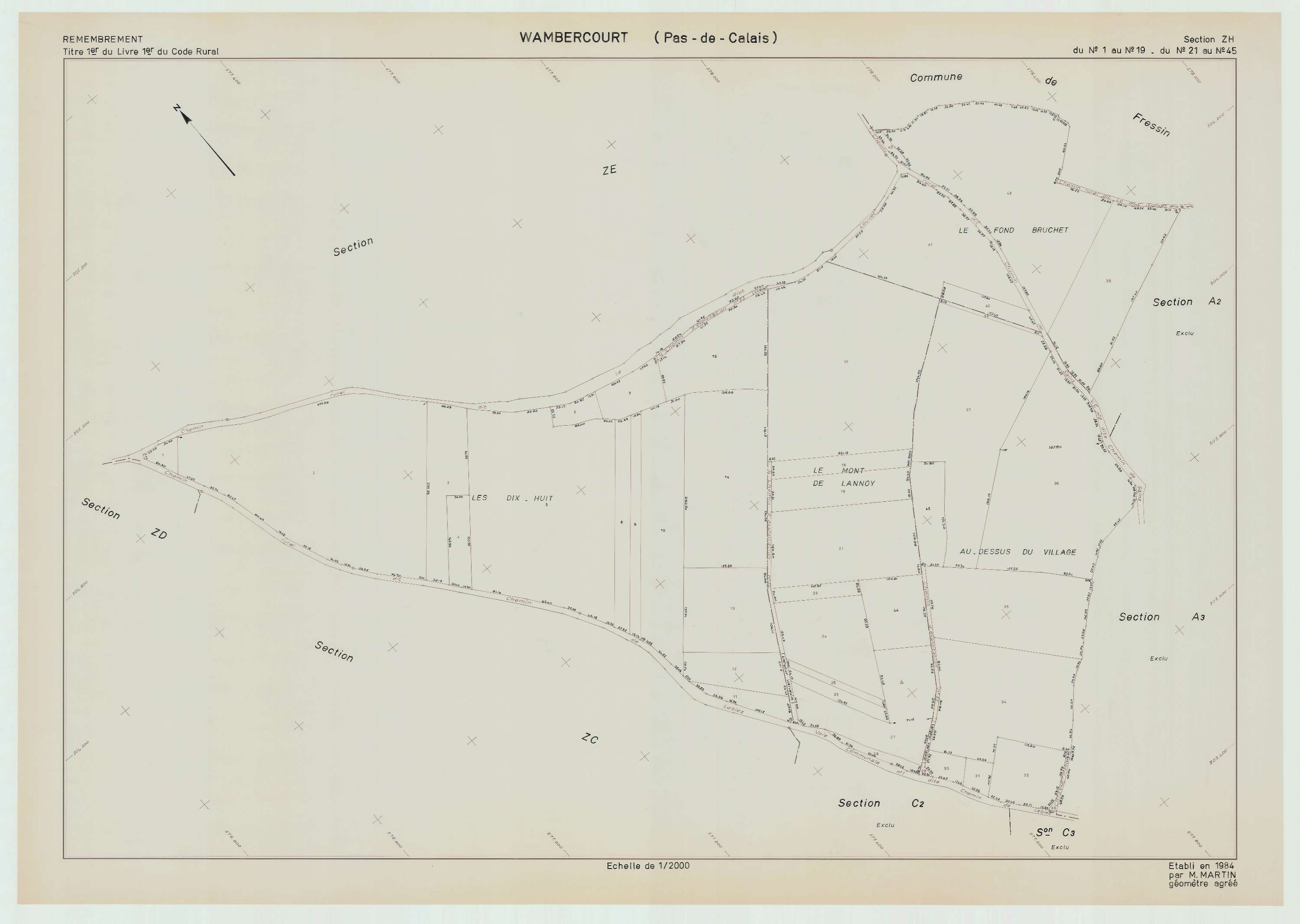 Wambercourt - Plan de remembrement : section ZH.