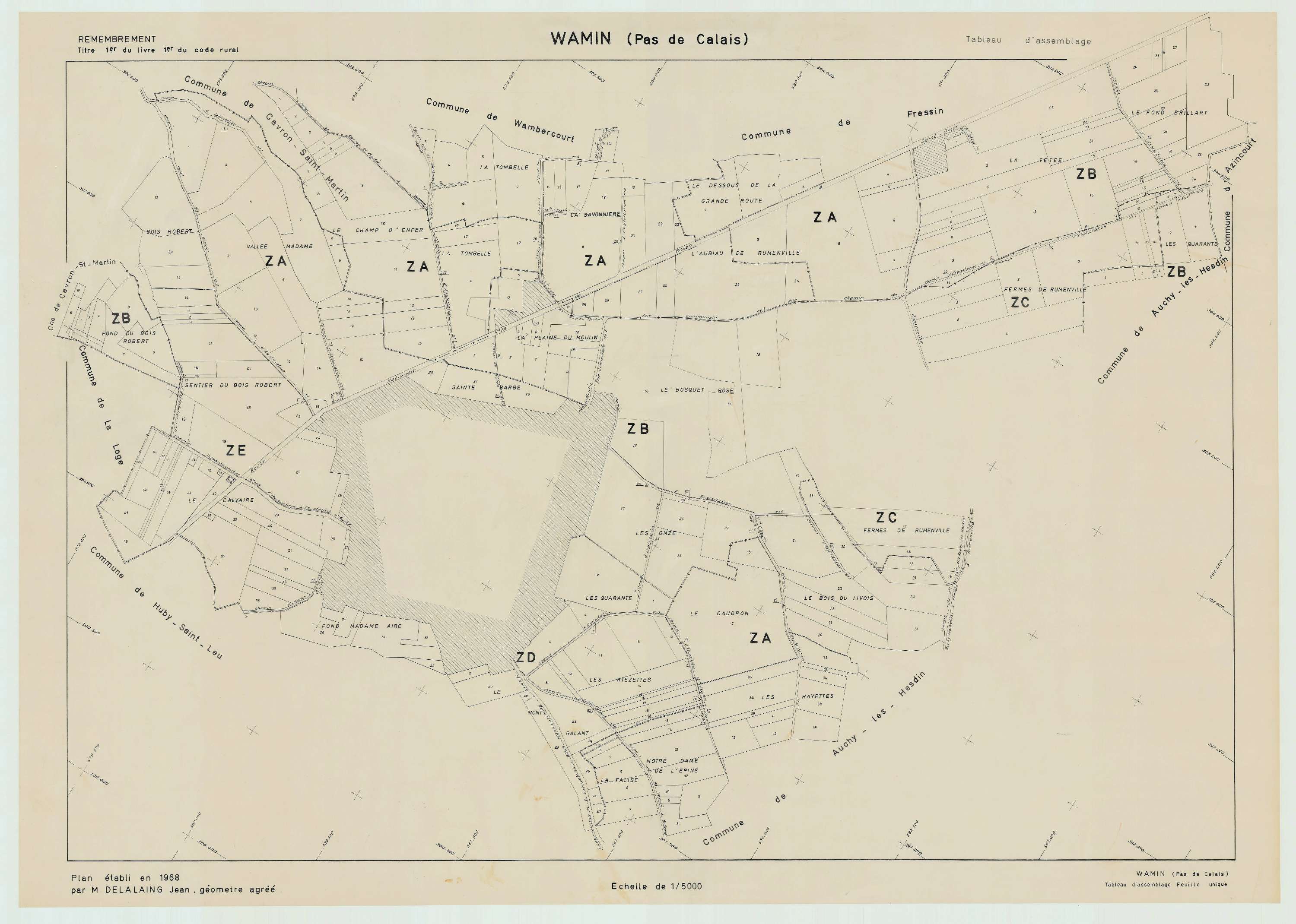 Wamin - Plan cadastral : tableau d'assemblage postérieur au remembrement.