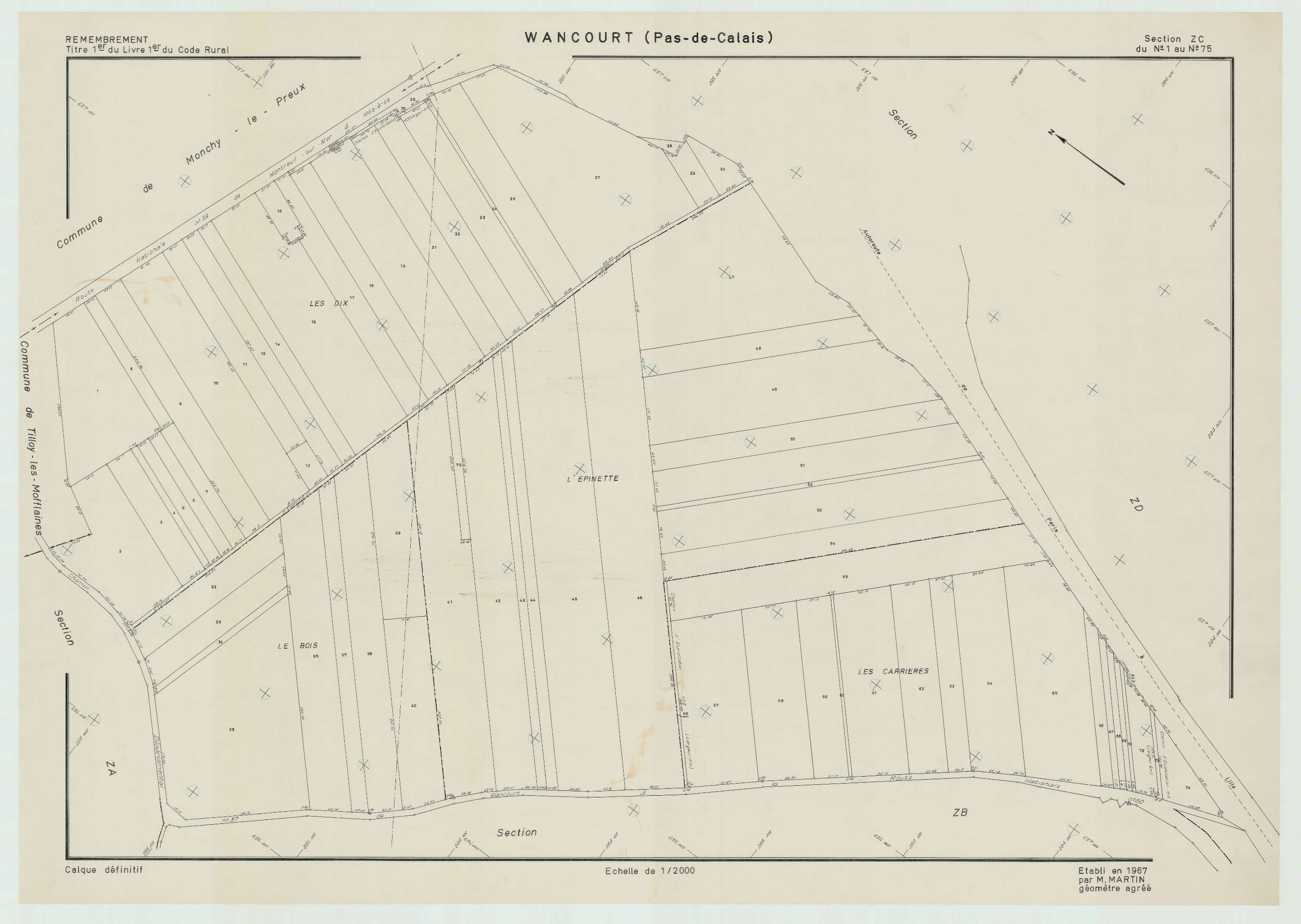 Wancourt - Plan de remembrement : section ZC.