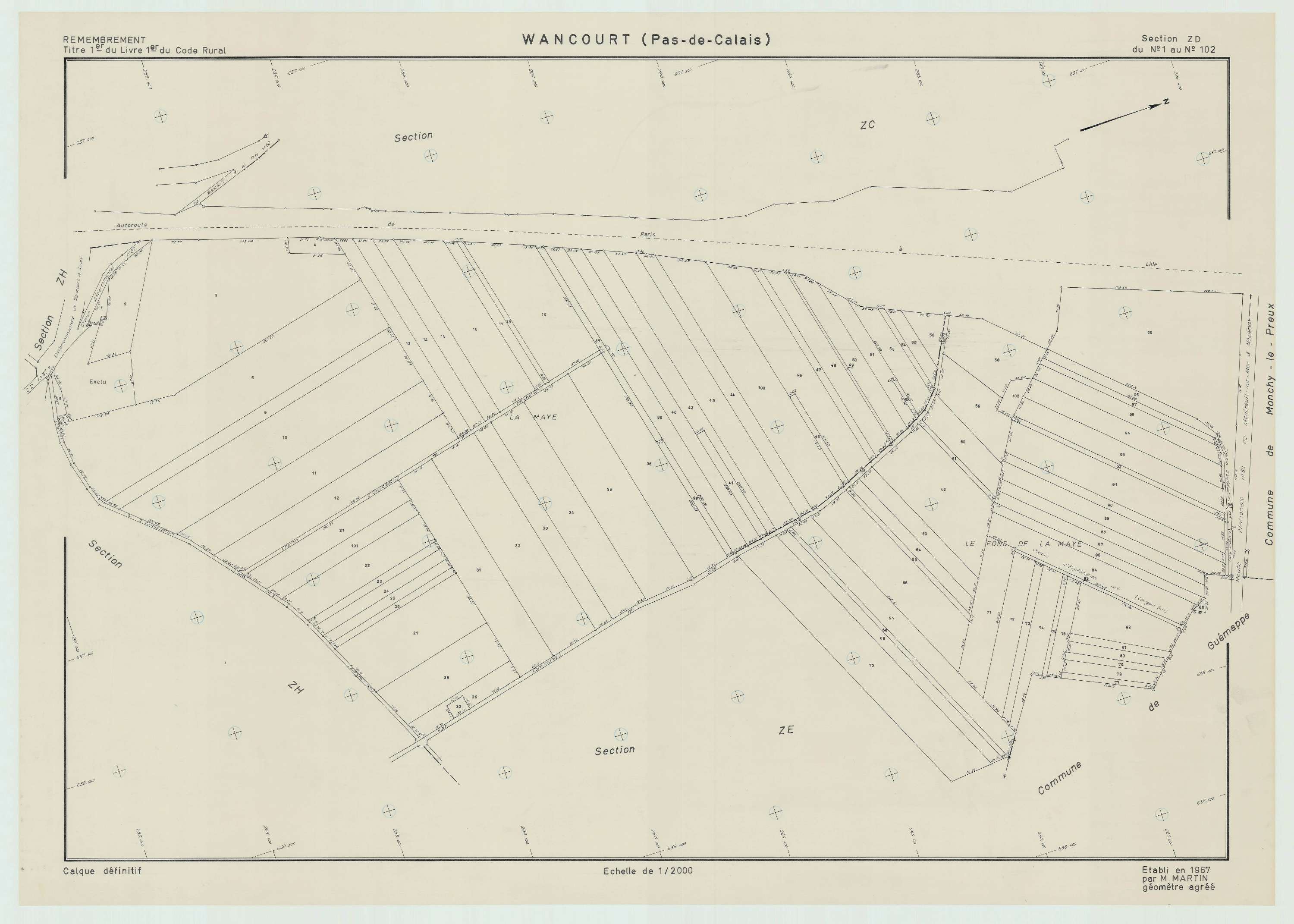 Wancourt - Plan de remembrement : section ZD.