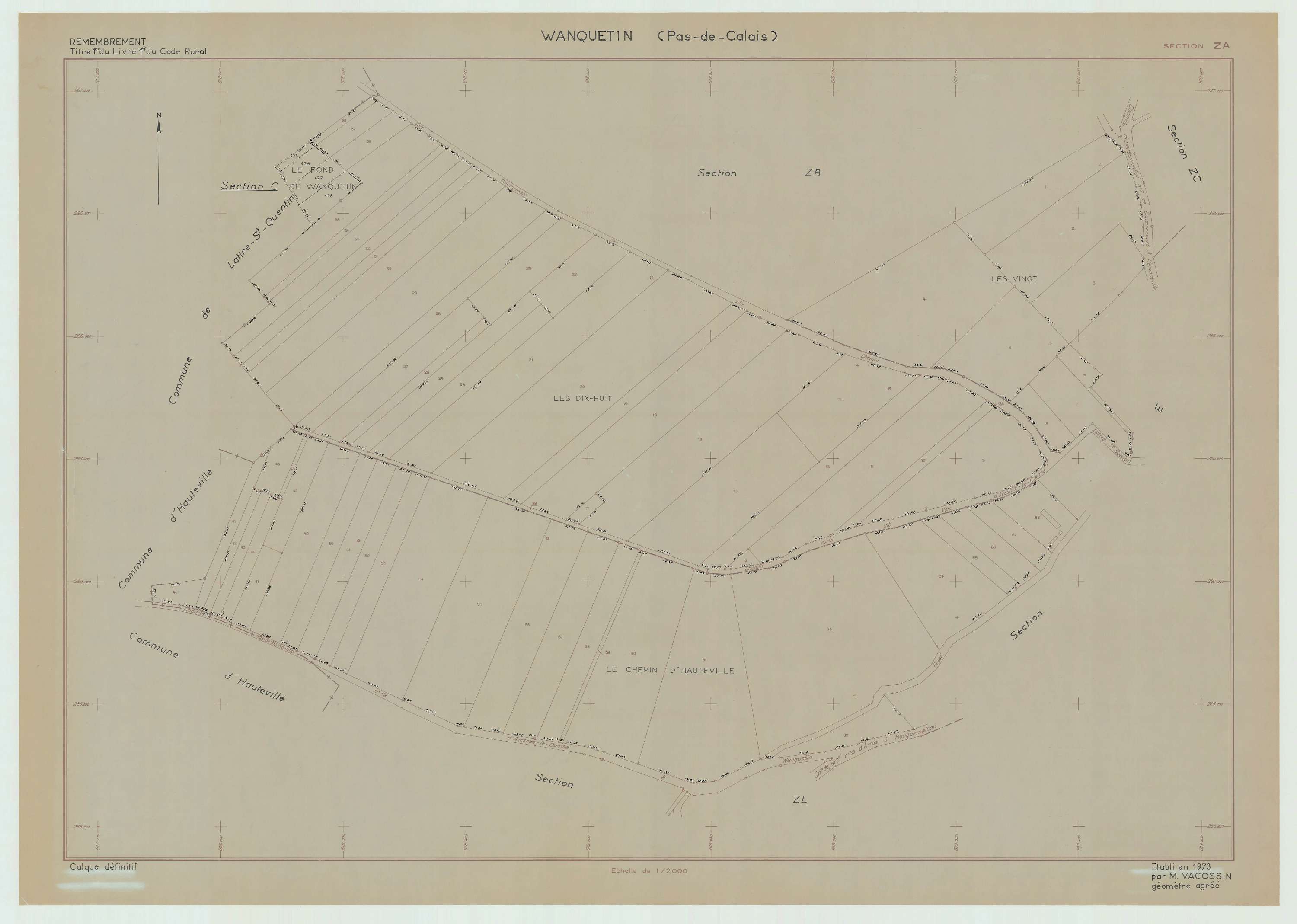 Wanquetin - Plan de remembrement : section ZA.