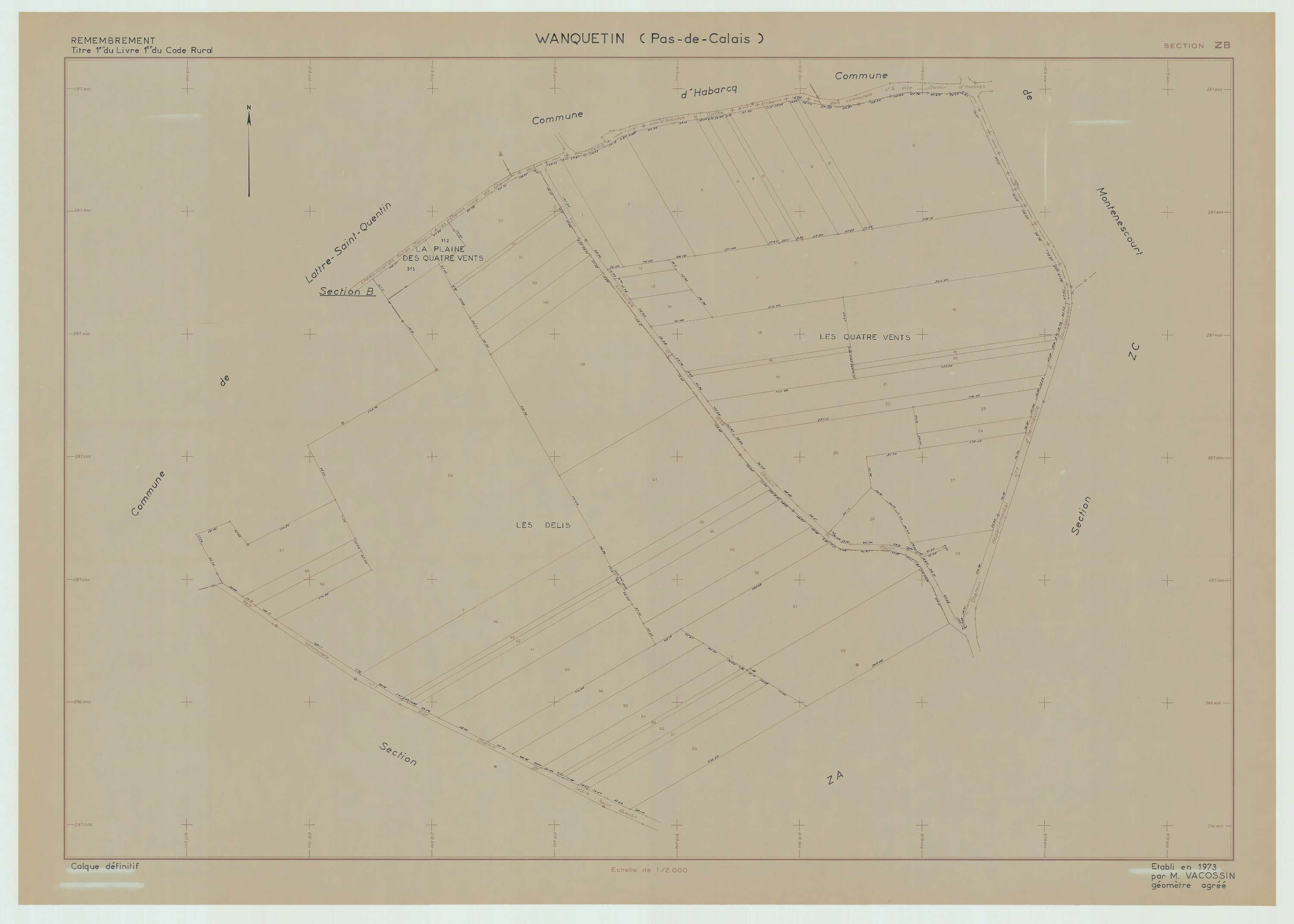 Wanquetin - Plan de remembrement : section ZB.