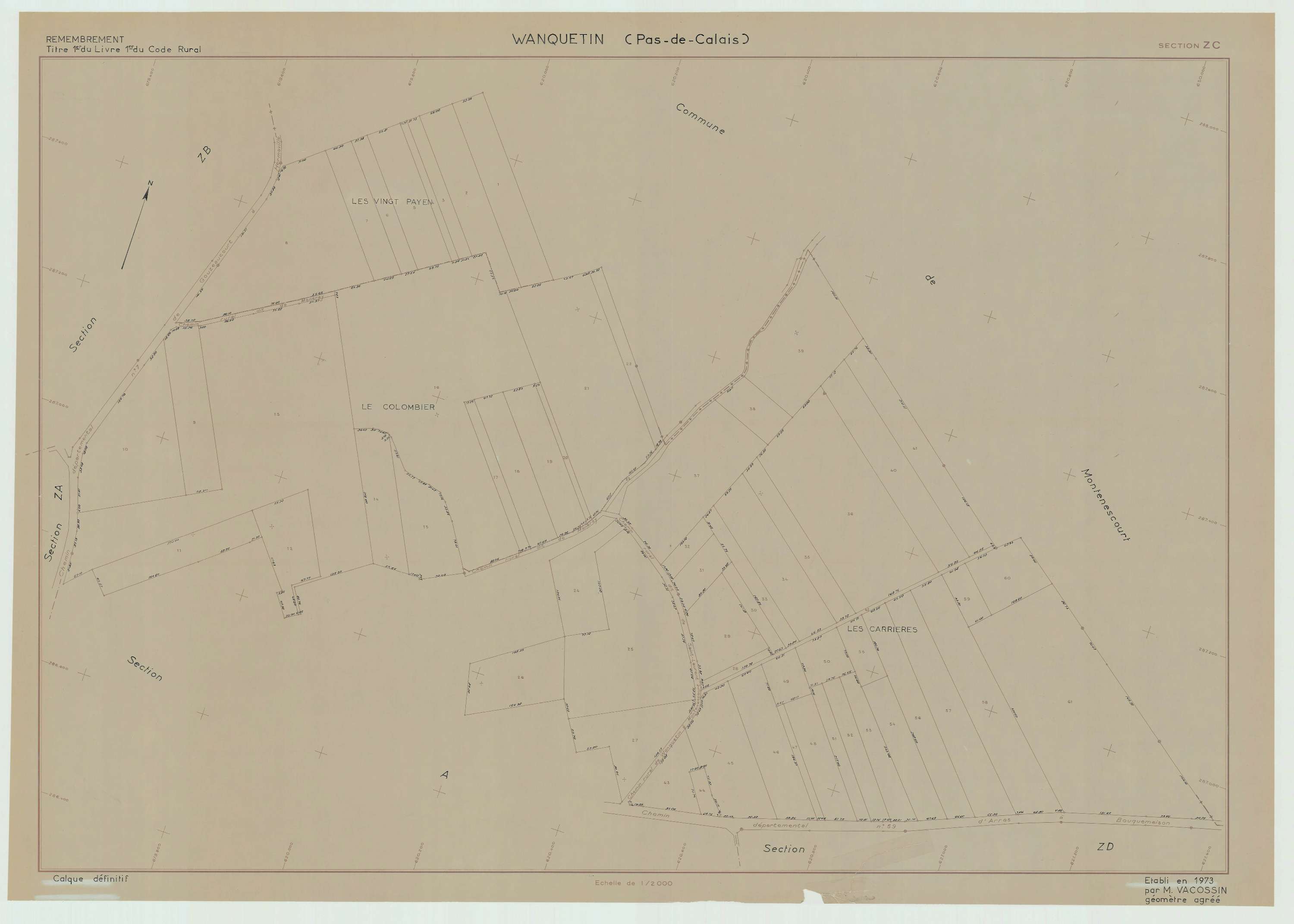 Wanquetin - Plan de remembrement : section ZC.
