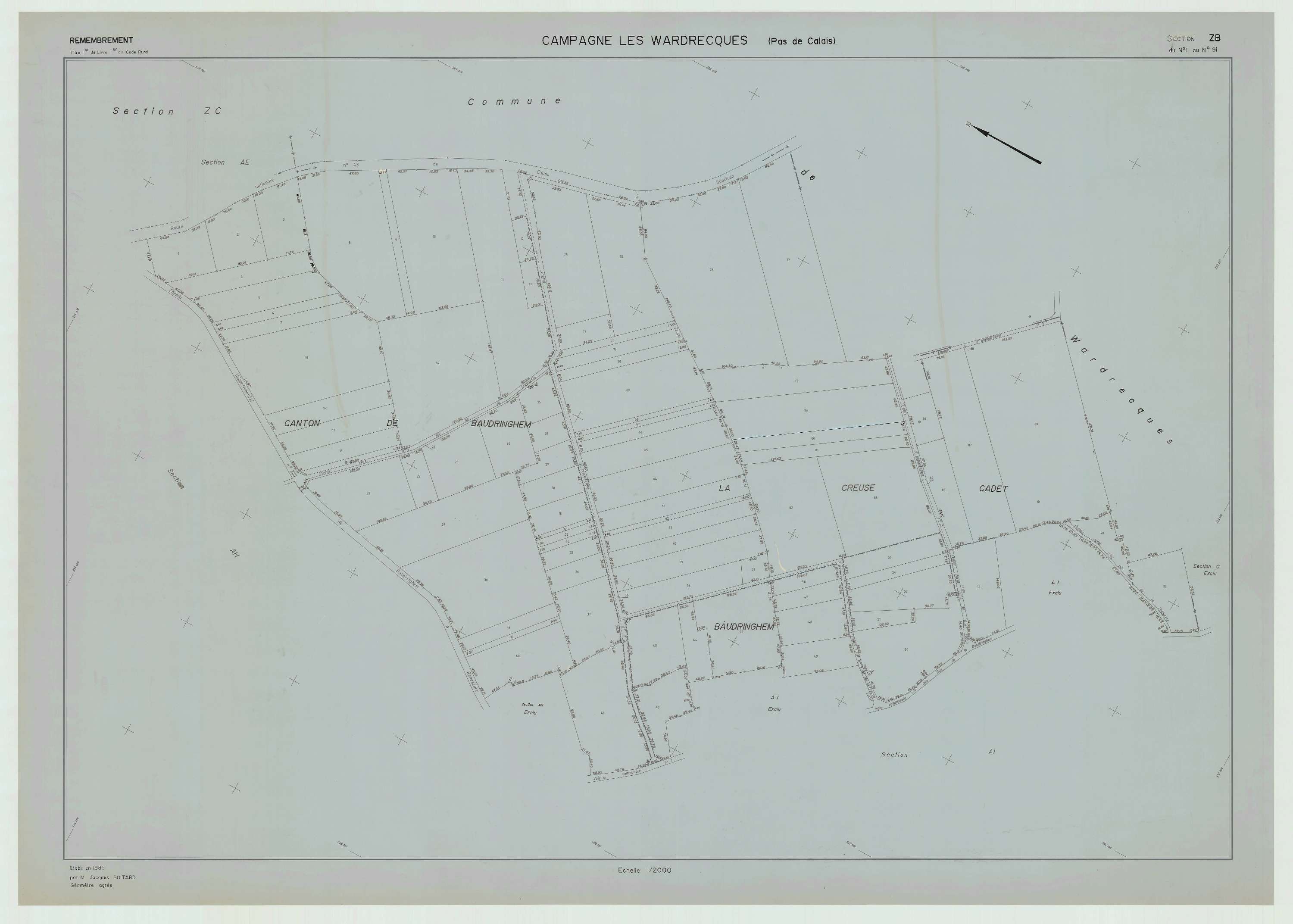 Wardrecques - Plan de remembrement : section ZB.
