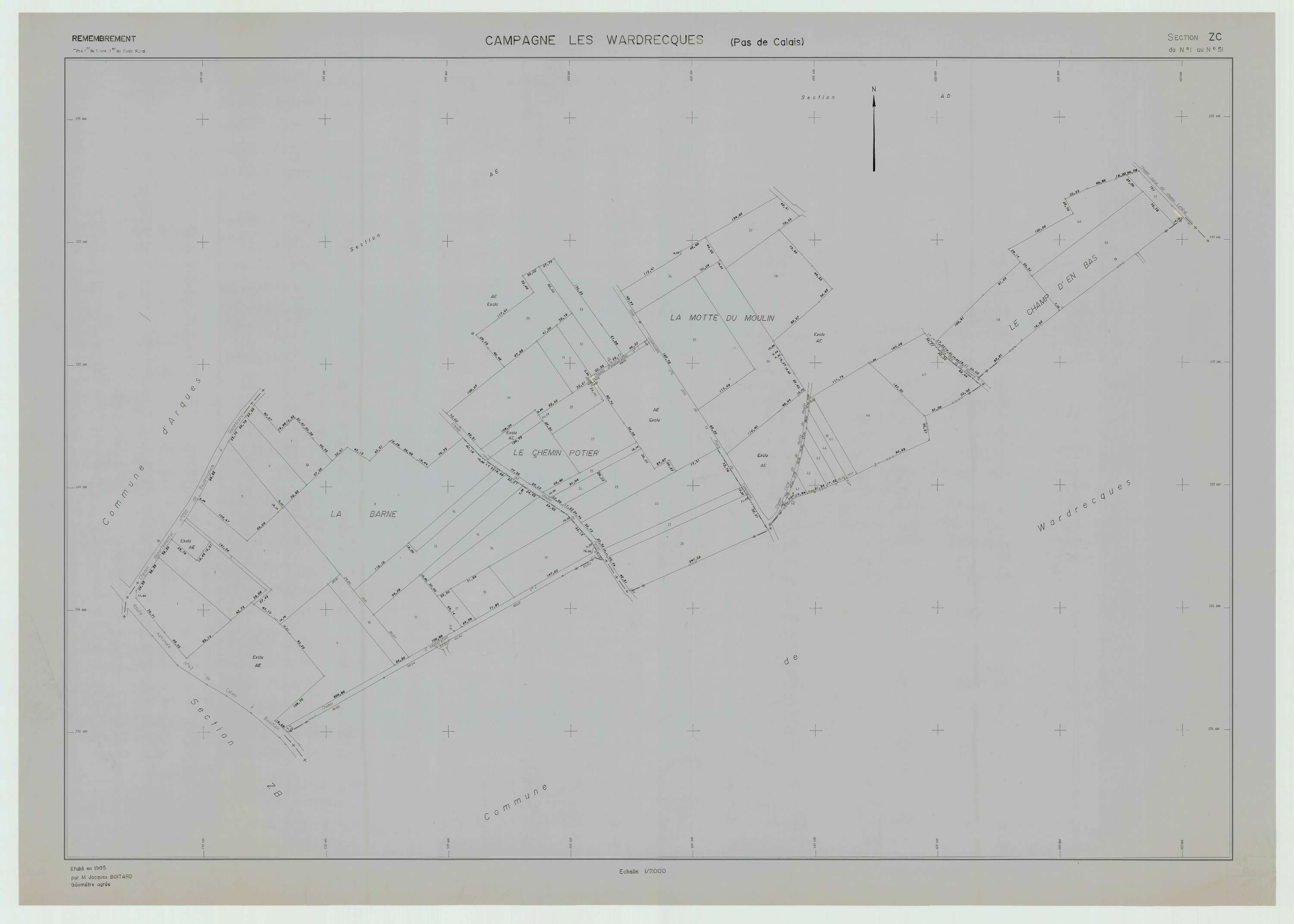 Wardrecques - Plan de remembrement : section ZC.