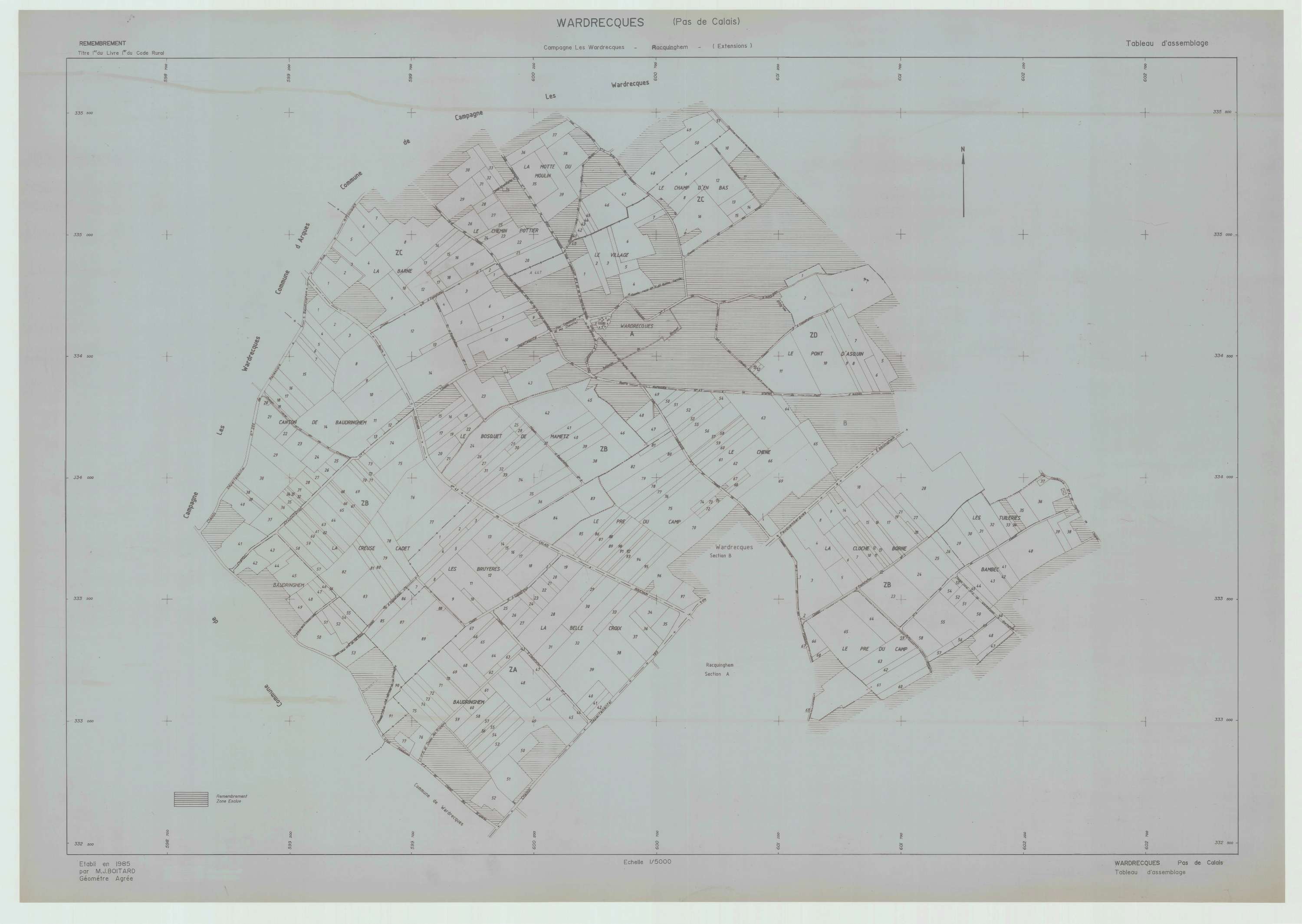 Wardrecques - Plan cadastral : tableau d'assemblage postérieur au remembrement.