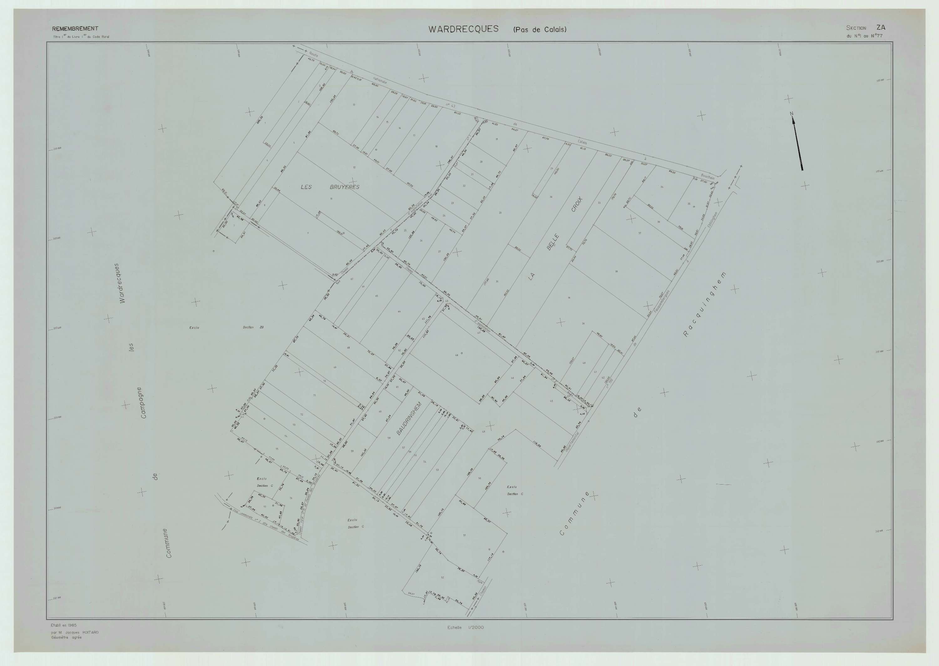 Wardrecques - Plan de remembrement : section ZA.