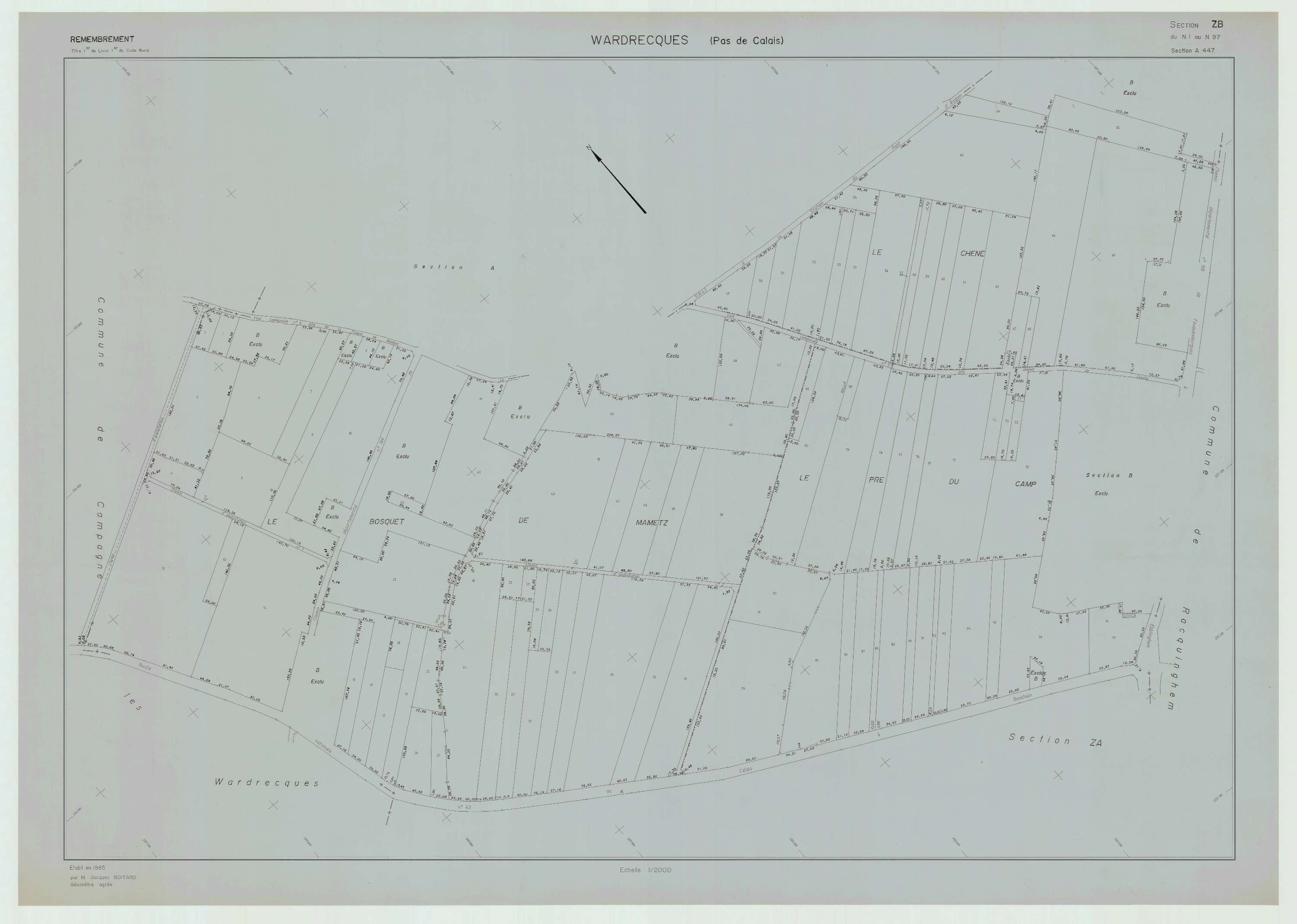 Wardrecques - Plan de remembrement : section ZB.