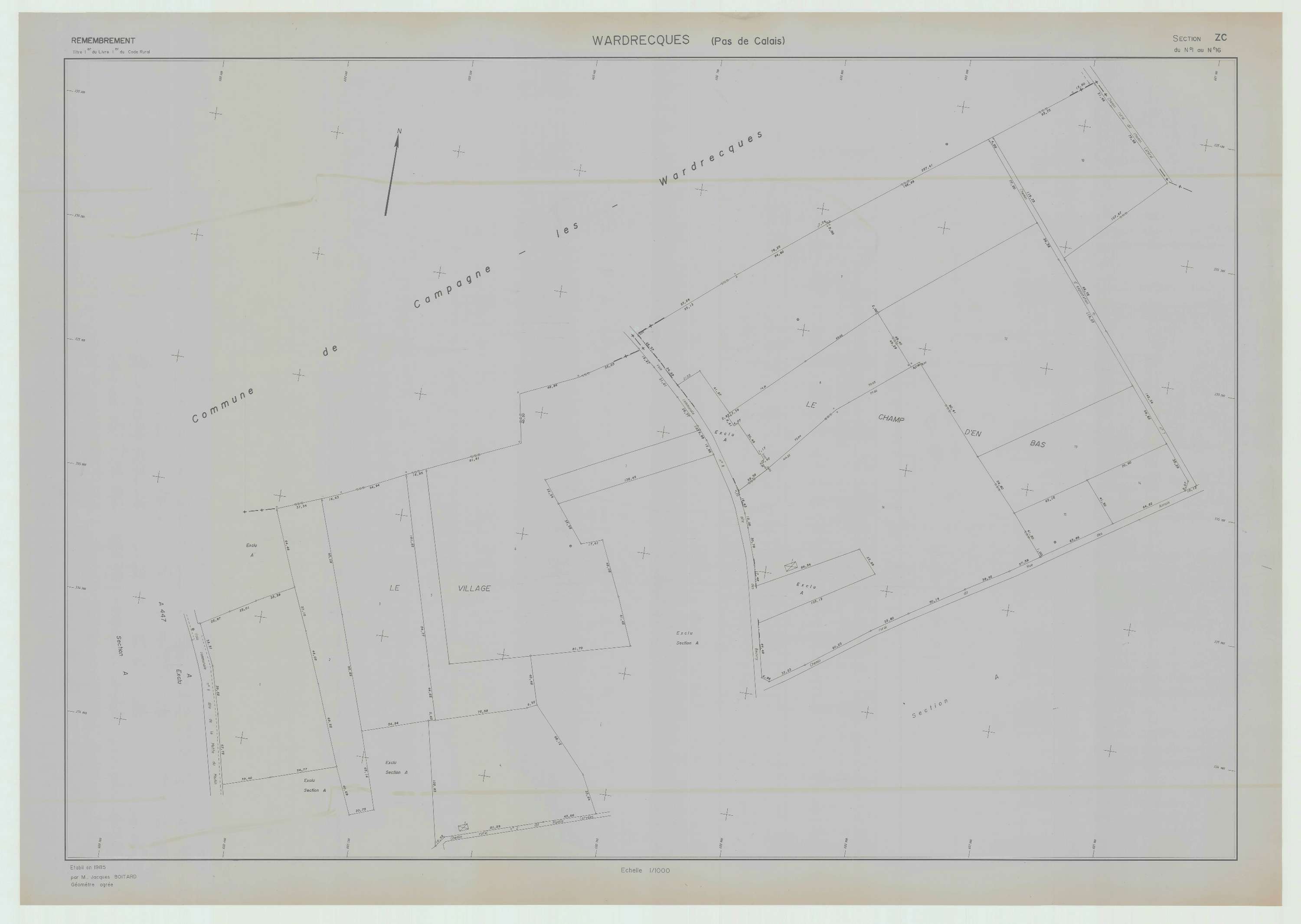Wardrecques - Plan de remembrement : section ZC.