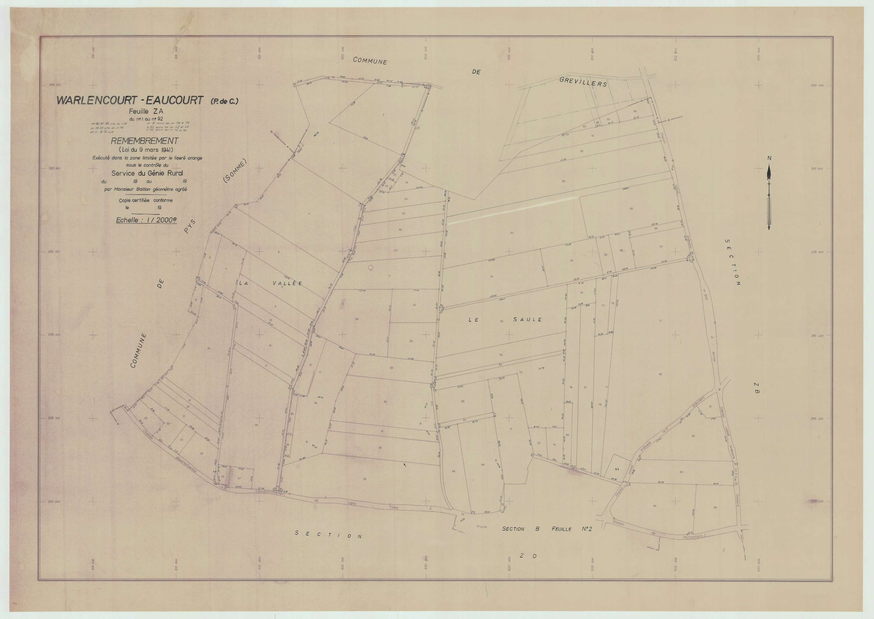 Warlencourt-Eaucourt - Plan de remembrement : section ZA.