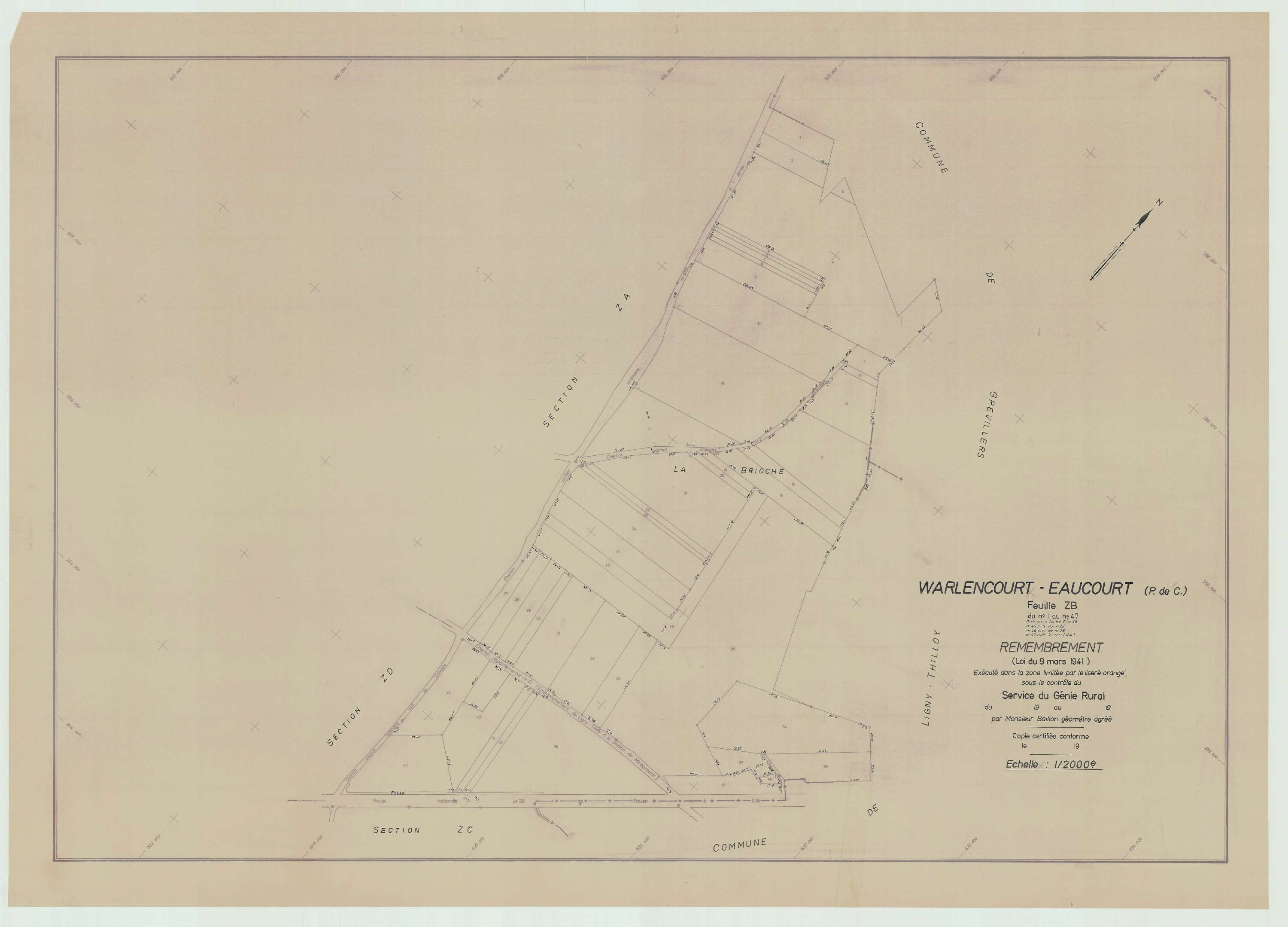Warlencourt-Eaucourt - Plan de remembrement : section ZB.