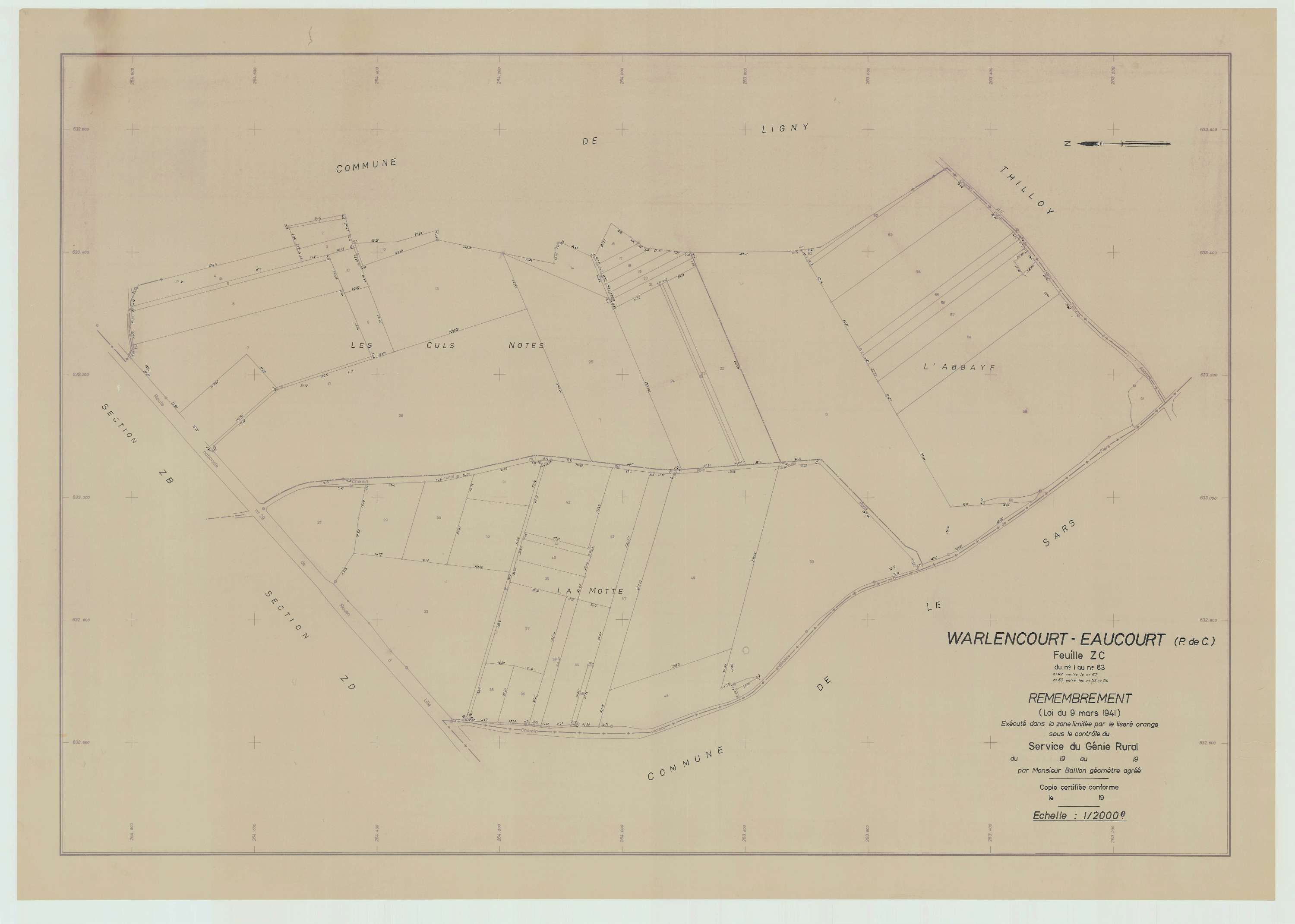 Warlencourt-Eaucourt - Plan de remembrement : section ZC.