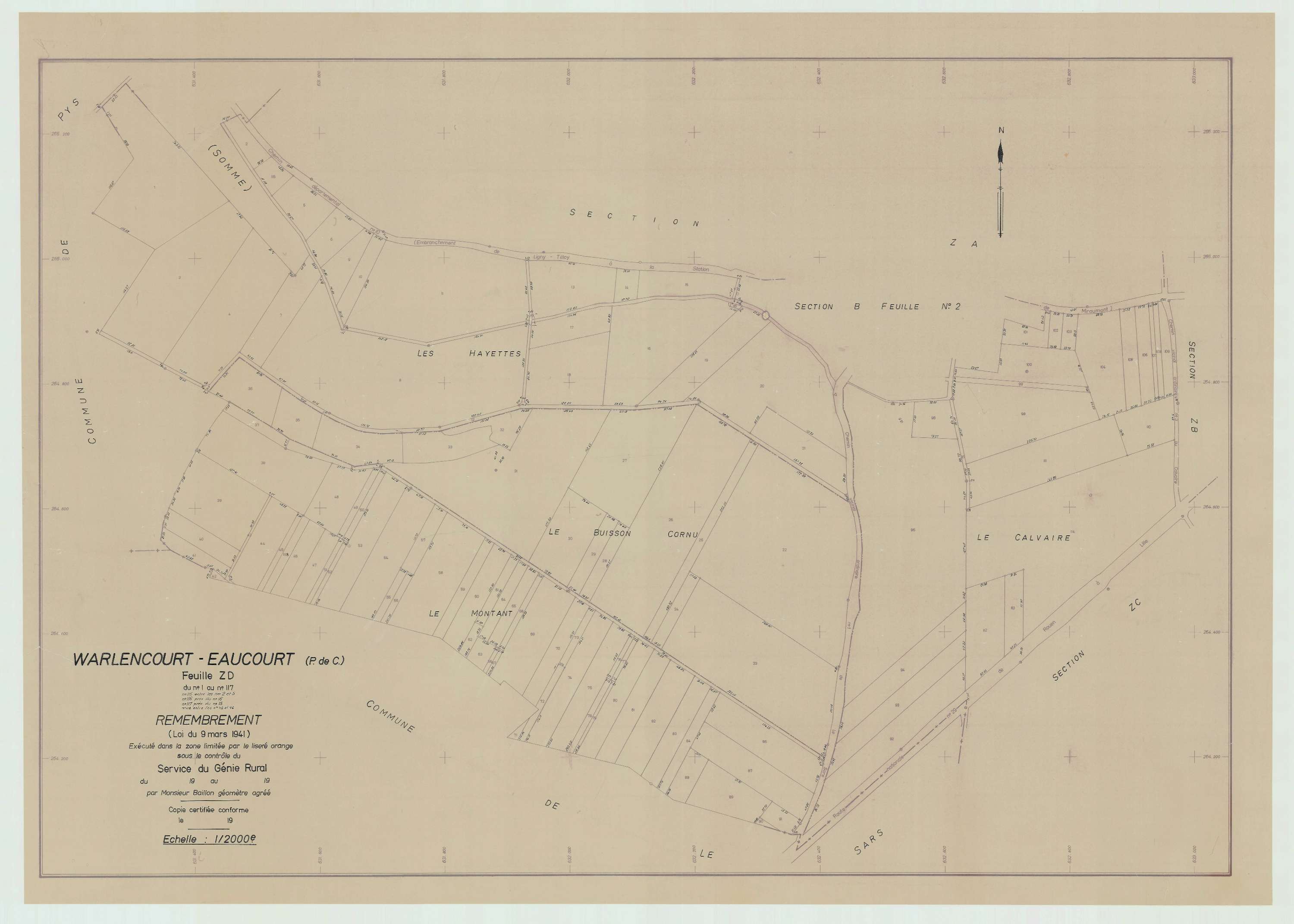 Warlencourt-Eaucourt - Plan de remembrement : section ZD.
