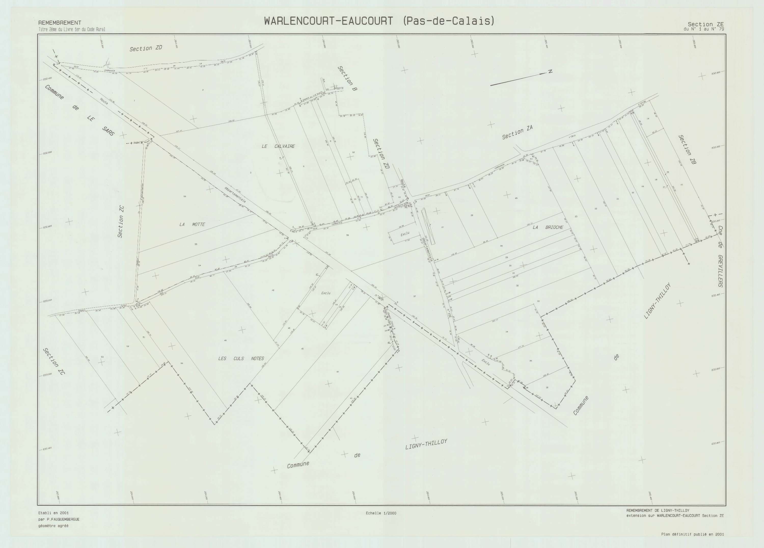 Warlencourt-Eaucourt - Plan de remembrement : section ZE.